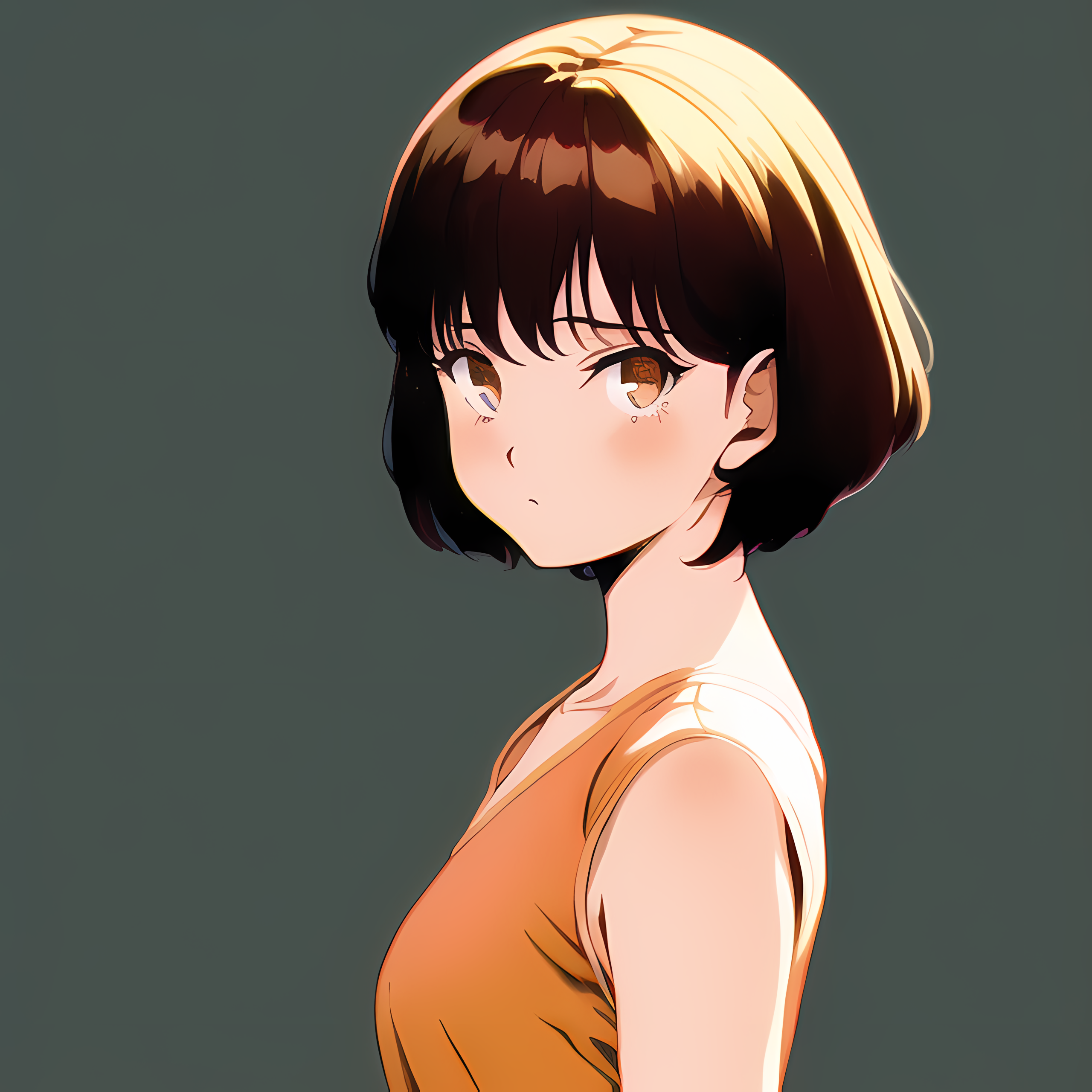 Novel Ai Anime Girls Simple Background Minimalism Brunette Brown Eyes 2560x2560