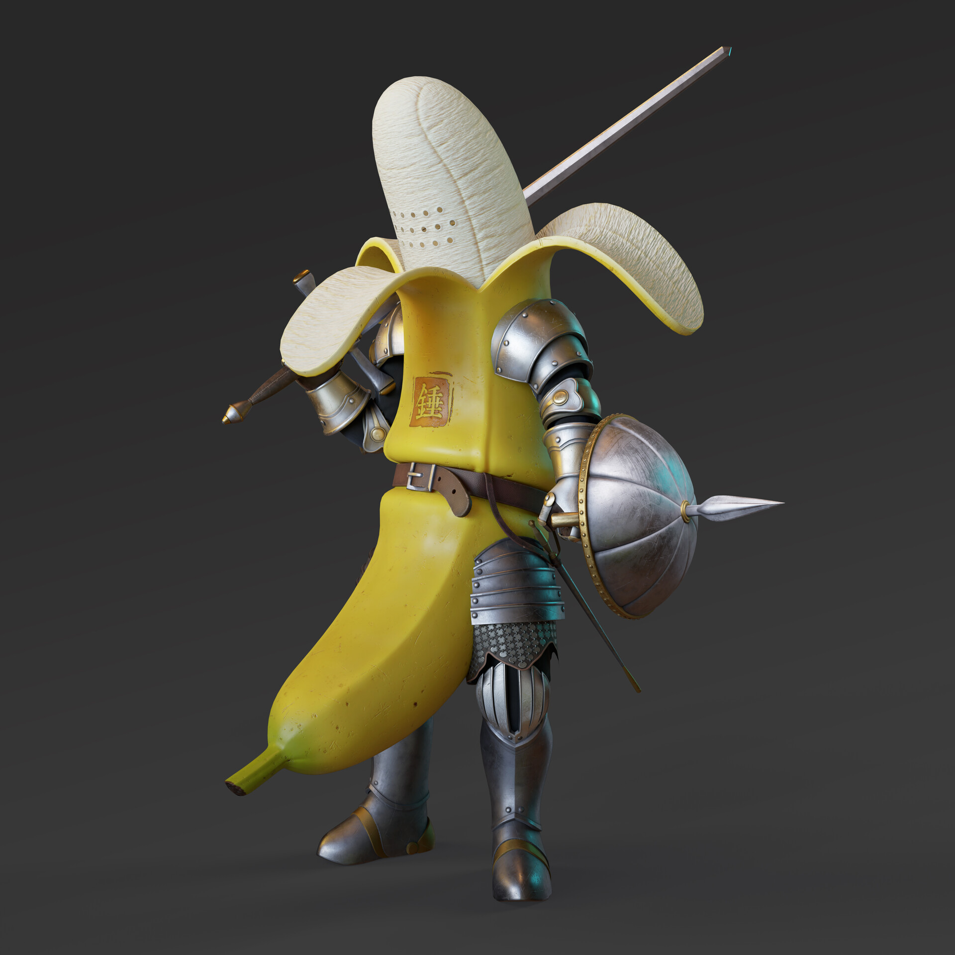 Ma Chui Chui CGi Warrior Knight Bananas Armor Sword Simple Background Portrait Display Minimalism Di 1920x1920