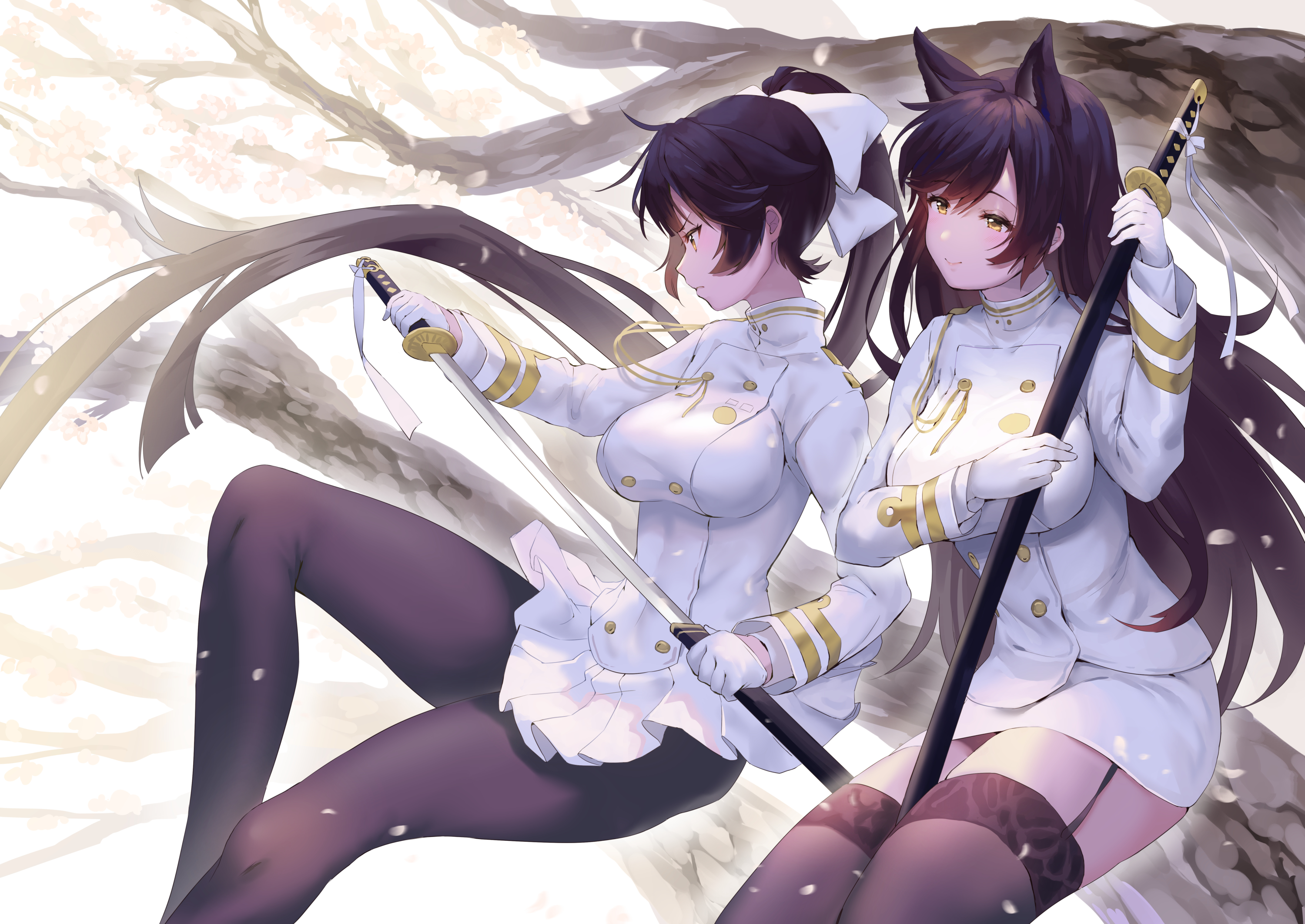 Anime Anime Girls Azur Lane Takao Azur Lane Atago Azur Lane Ponytail Long Hair Animal Ears Black Hai 3000x2124