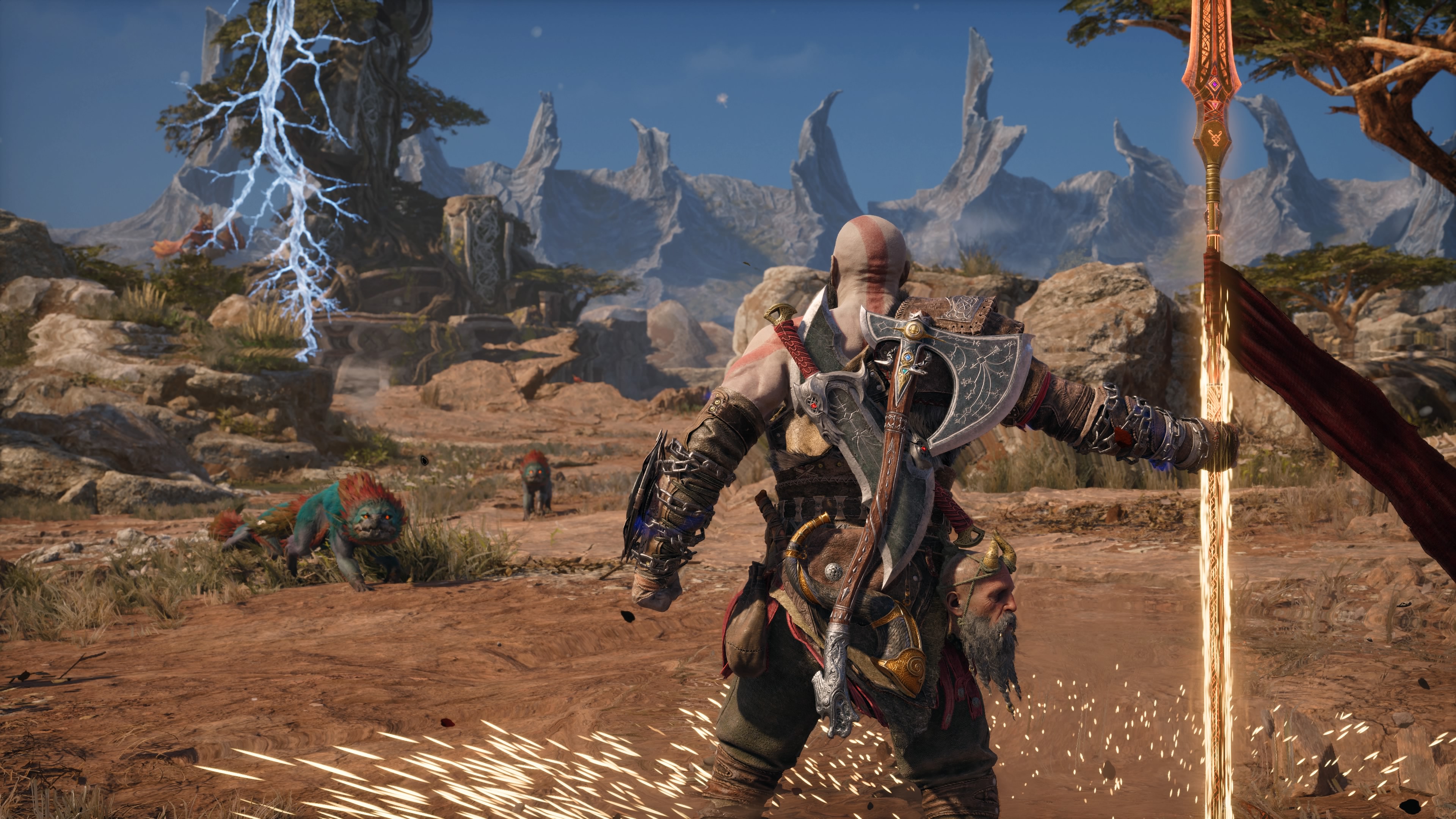 God Of War Ragnarok Kratos Video Games Santa Monica Studio CGi Video Game Art Axes Weapon Creature V 3840x2160