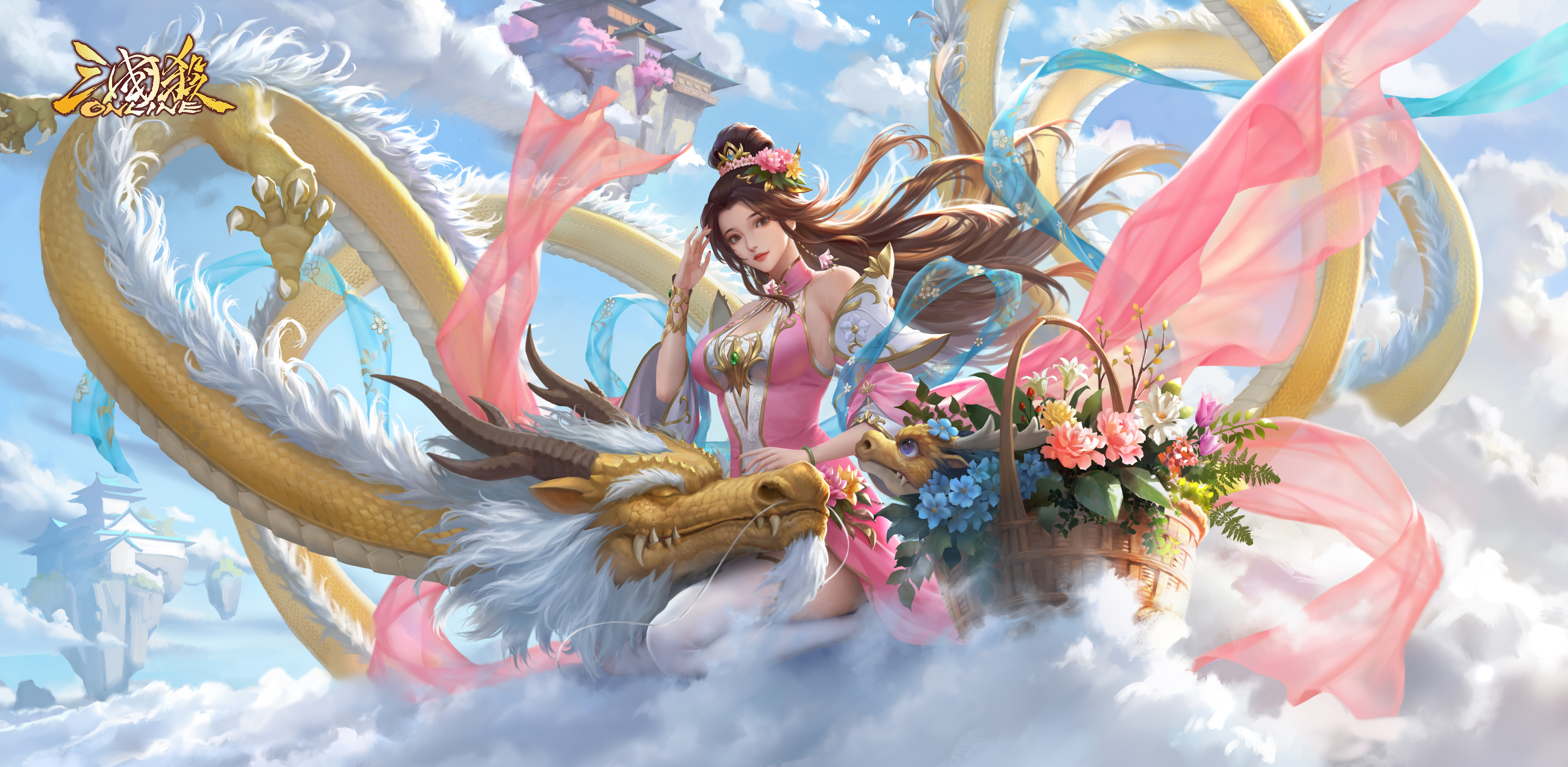 Three Kingdoms Video Game Characters Video Games Video Game Art Flowers Flower In Hair Clouds Chines 5779x2828