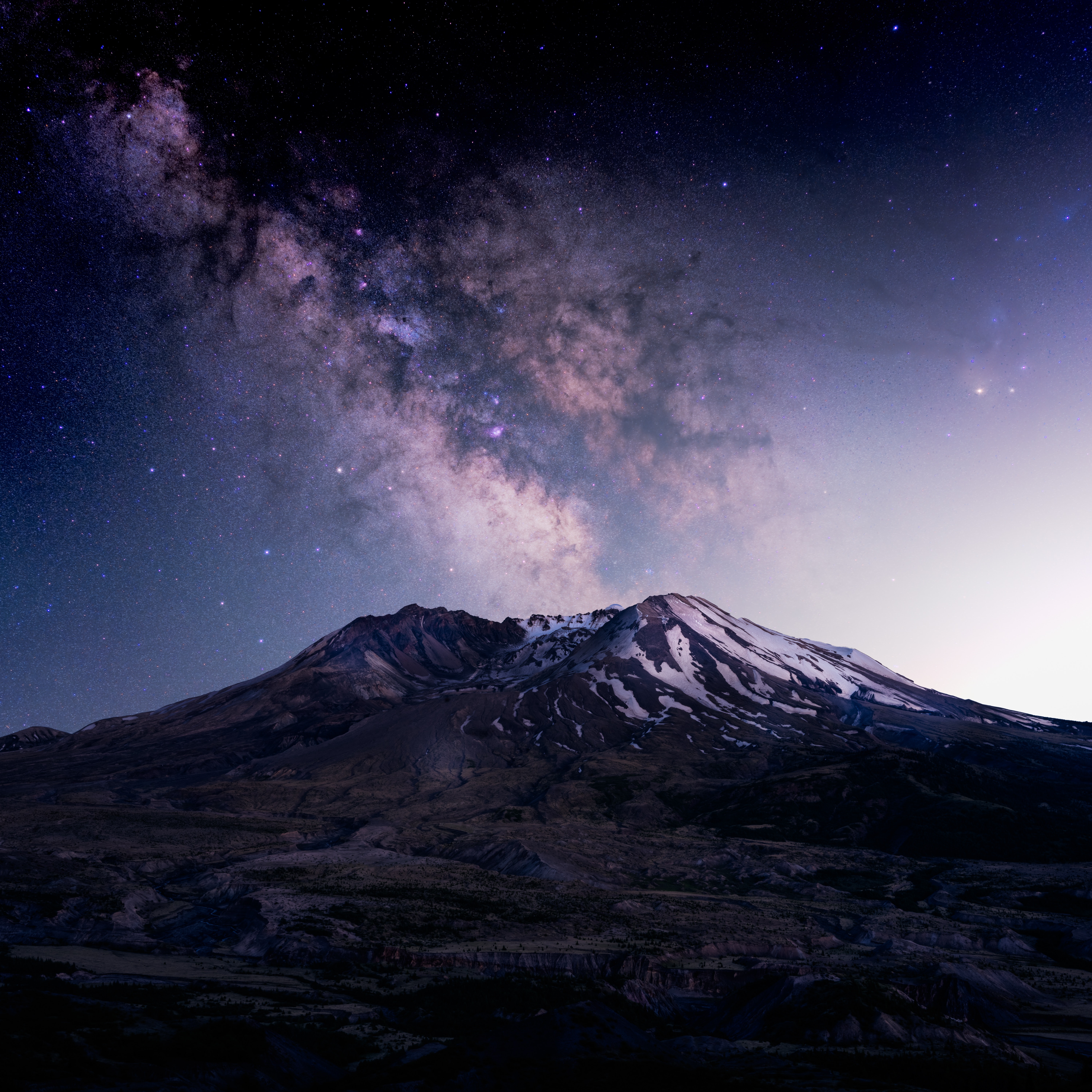 Photography Nature Night Nightscape Landscape Peak Stars Milky Way Snow Volcano 6000x6000