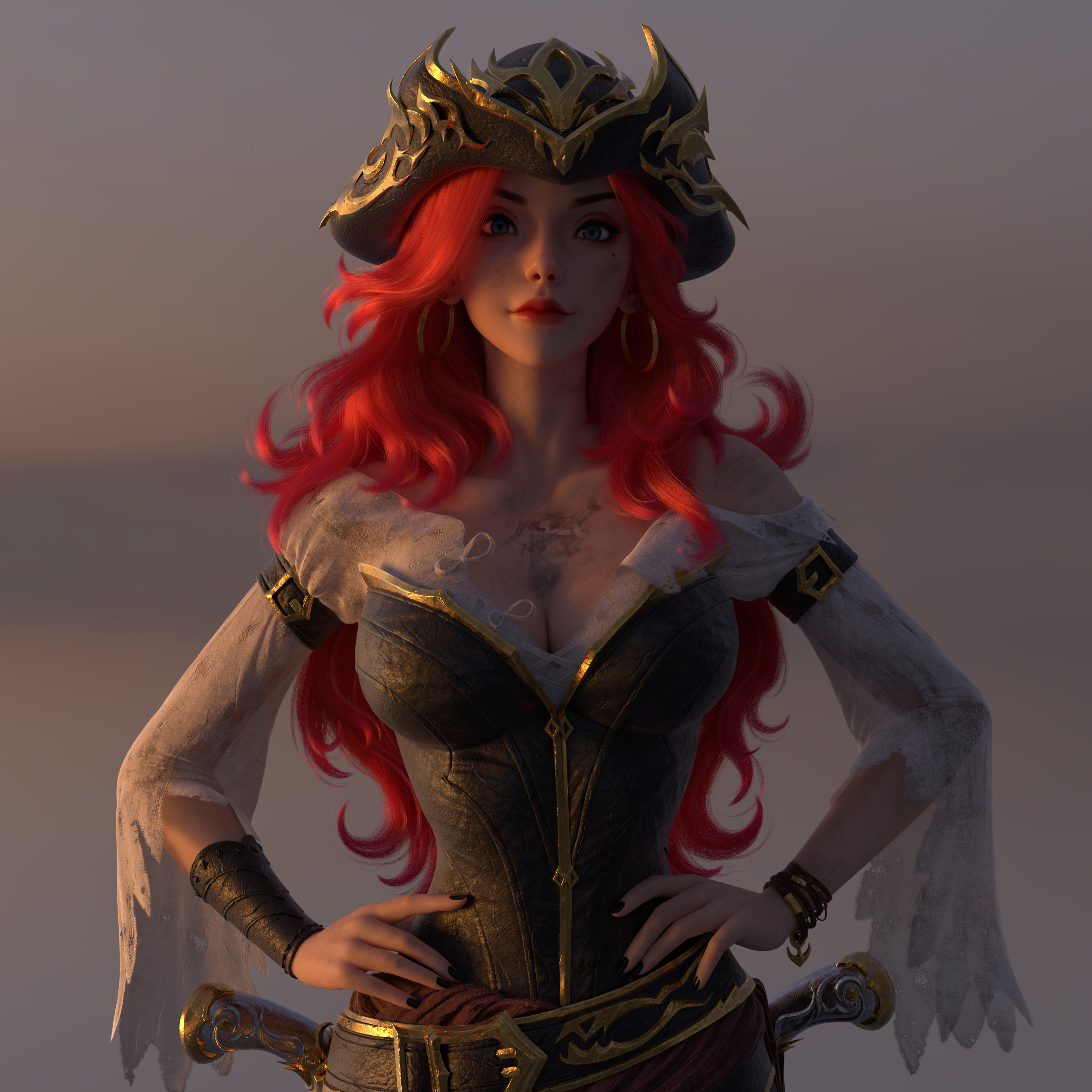 Ye Chaofan CGi Women Miss Fortune League Of Legends League Of Legends Hat Redhead Dirty Pirates Simp 3820x3820
