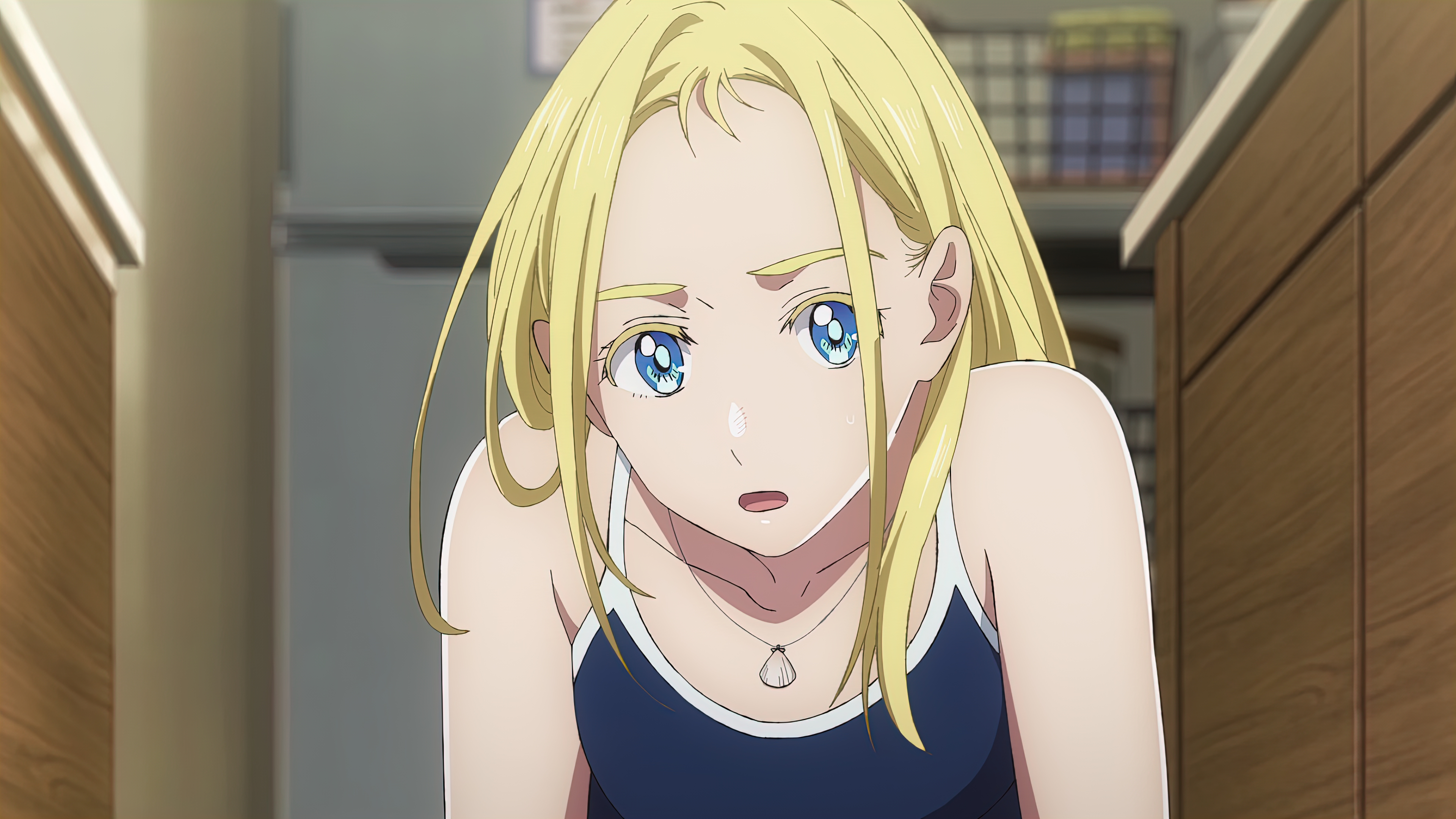 Summer Time Rendering 4K Anime Anime Girls Anime Screenshot Necklace Blonde Blue Eyes 3840x2160
