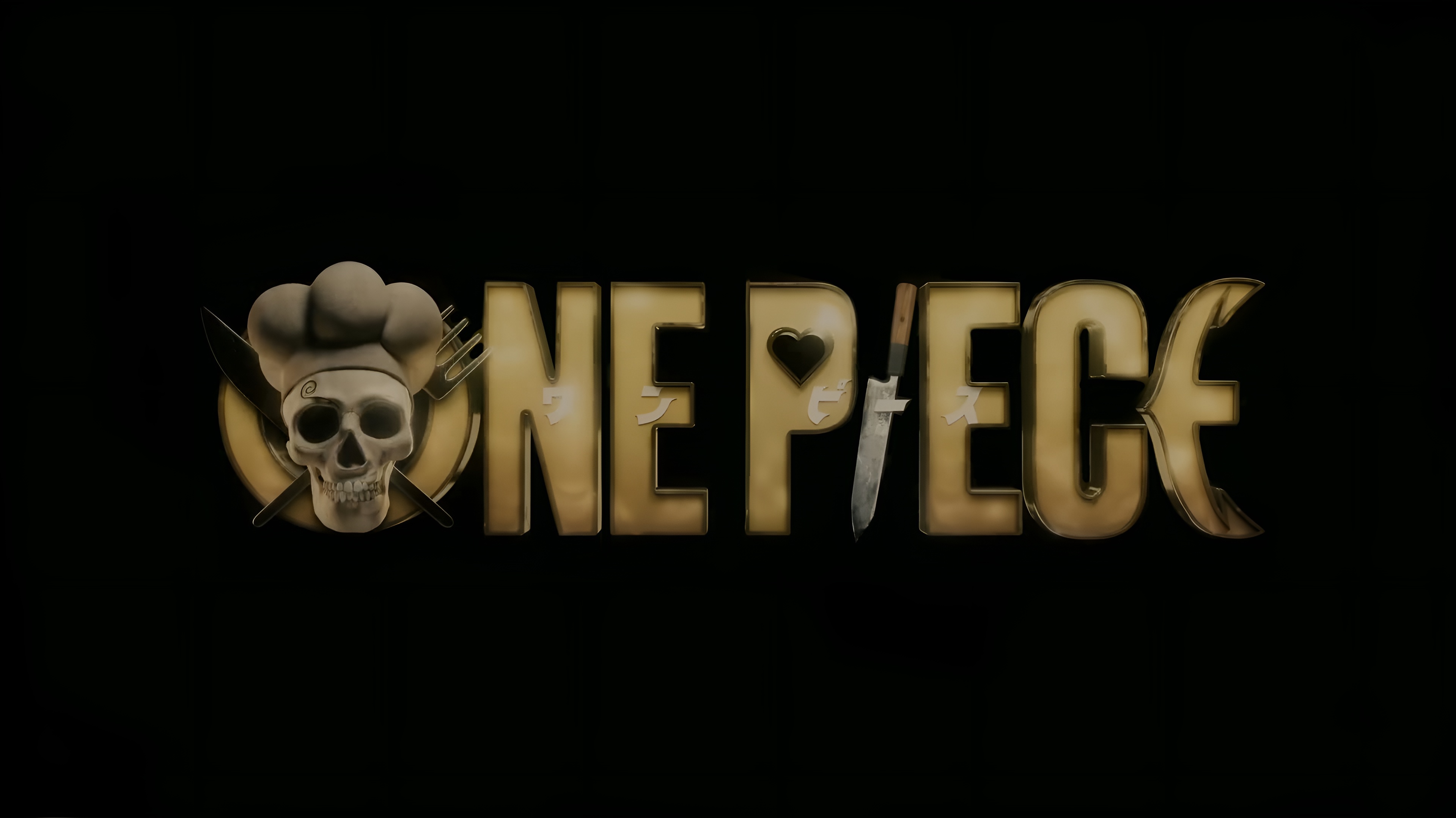 One Piece Sanji Skull Bones Knife Title Black Background 3838x2158