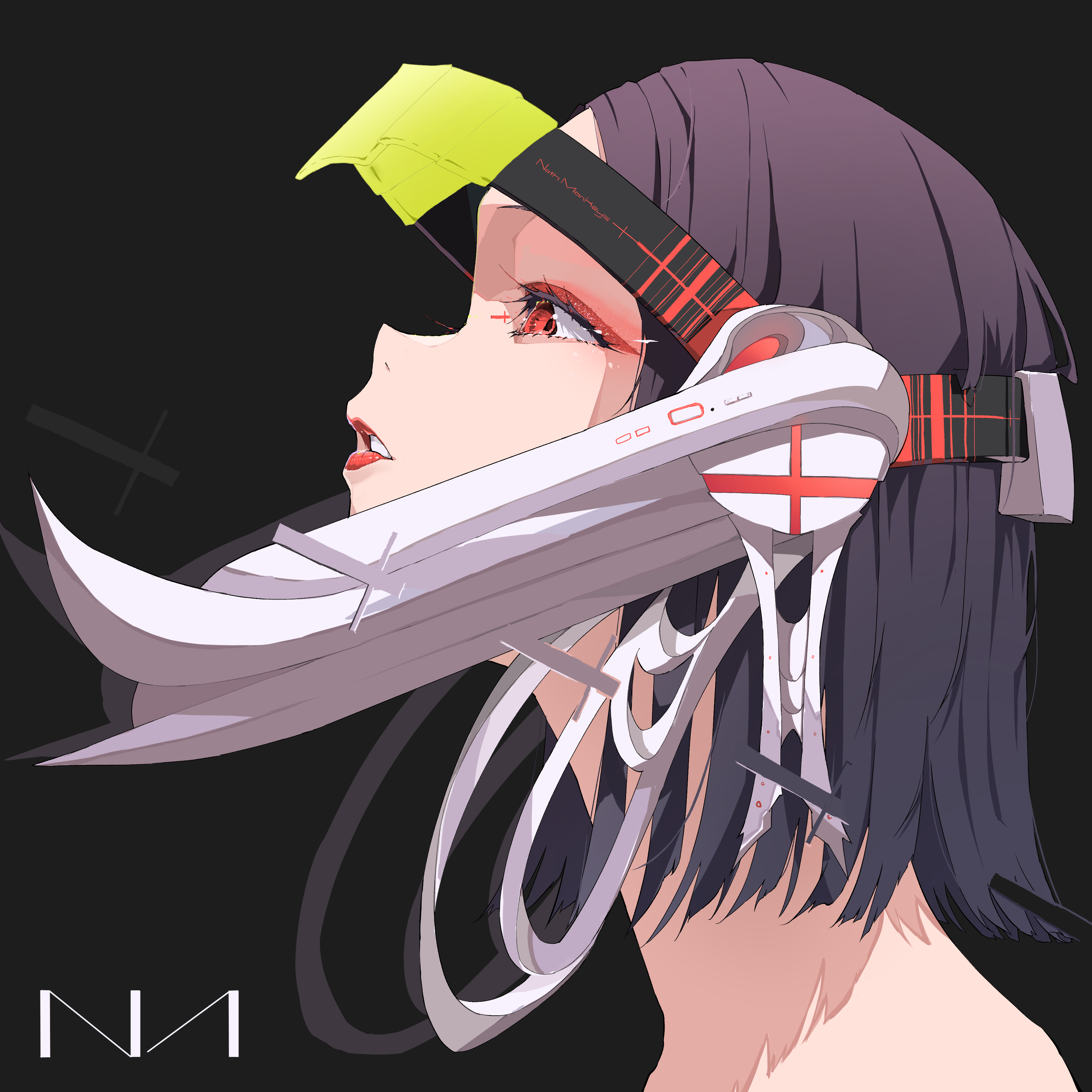 Nico Tina Minimalism Anime Girls Headphones Red Eyes 3333x3333