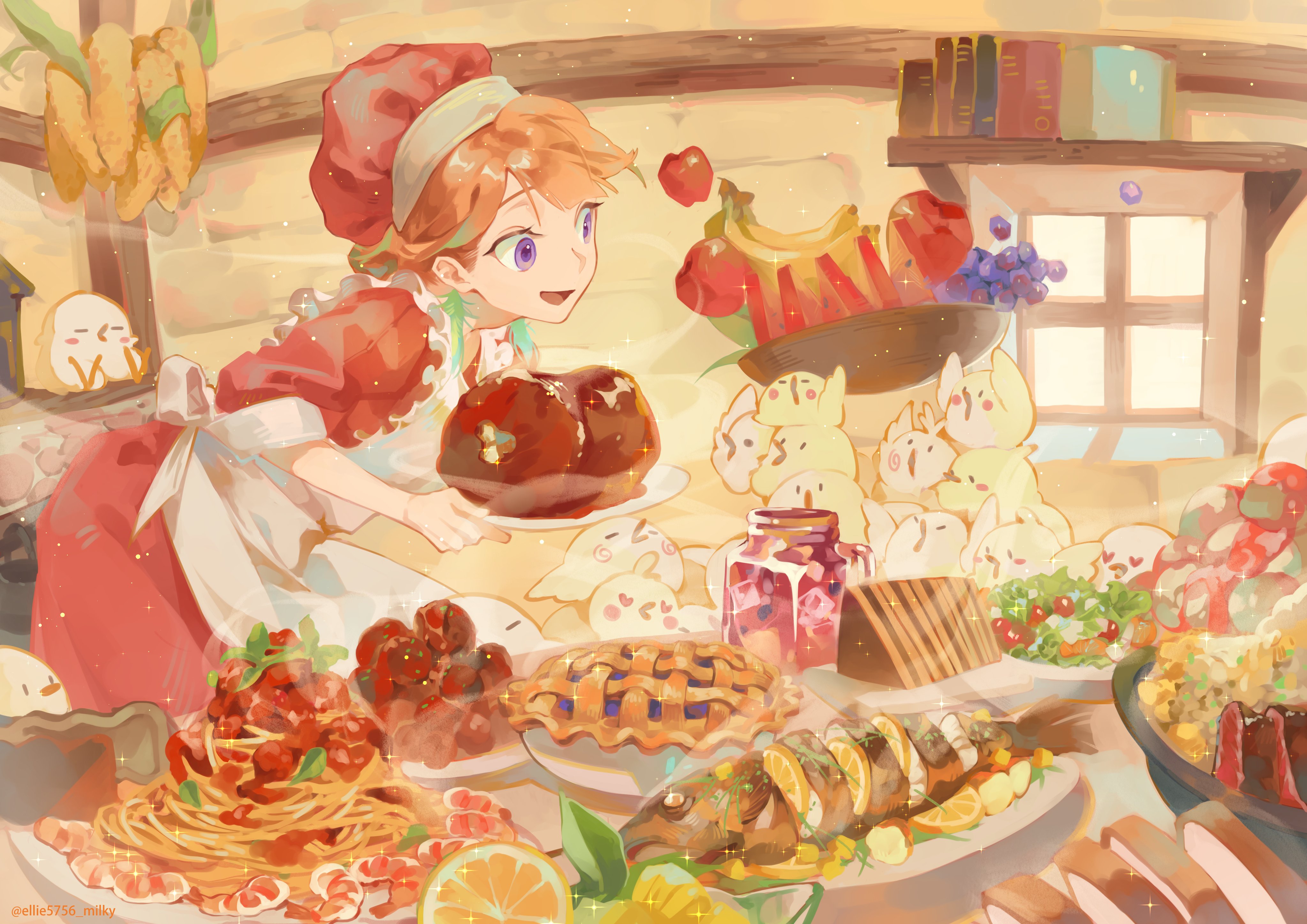 Virtual Youtuber Hololive Hololive English Takanashi Kiara Chickens Cooking Anime Girls Food Pie Fis 4093x2894