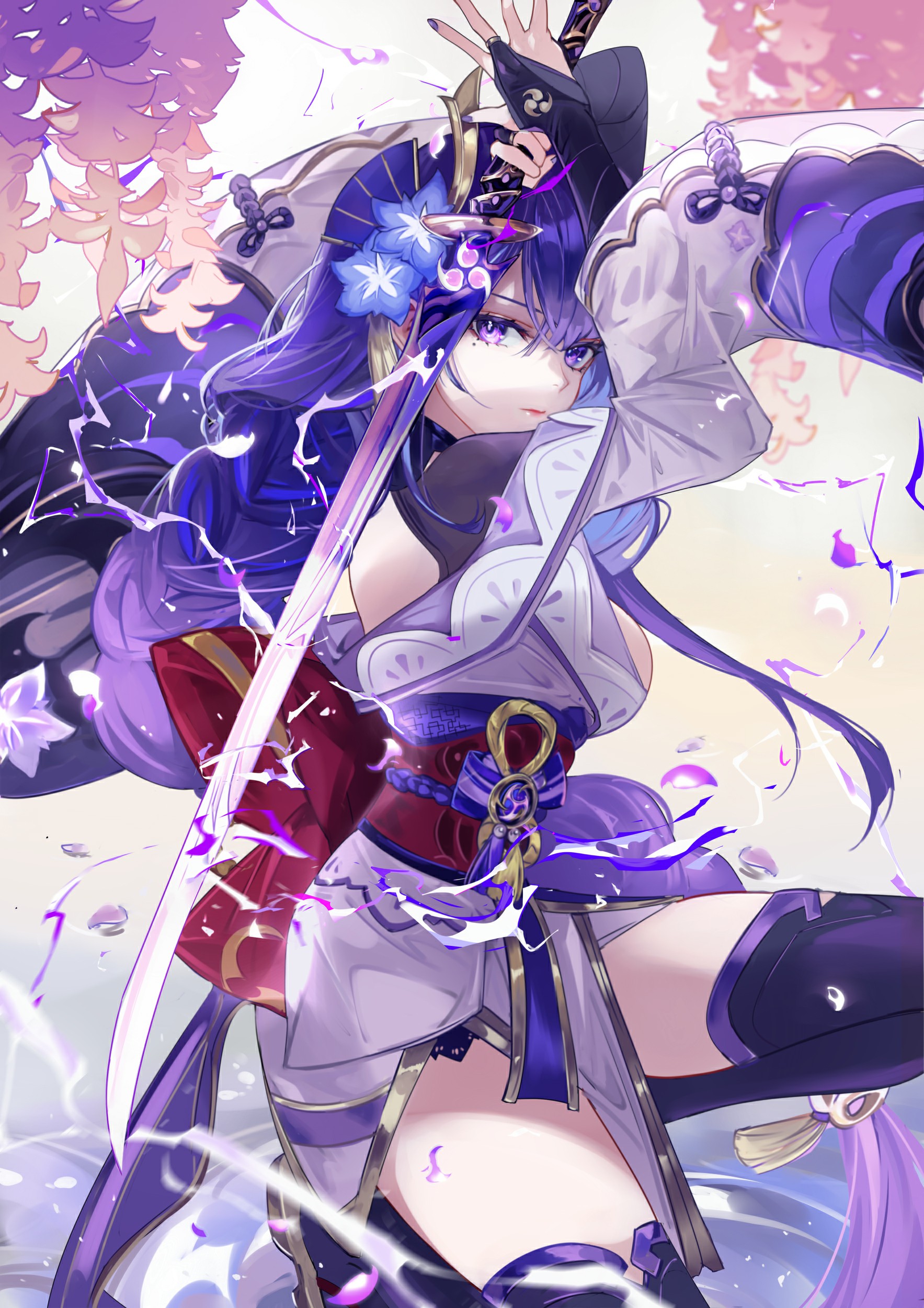Anime Anime Girls Pixiv Sword Raiden Shogun Genshin Impact Genshin Impact Lightning Portrait Display 1767x2500