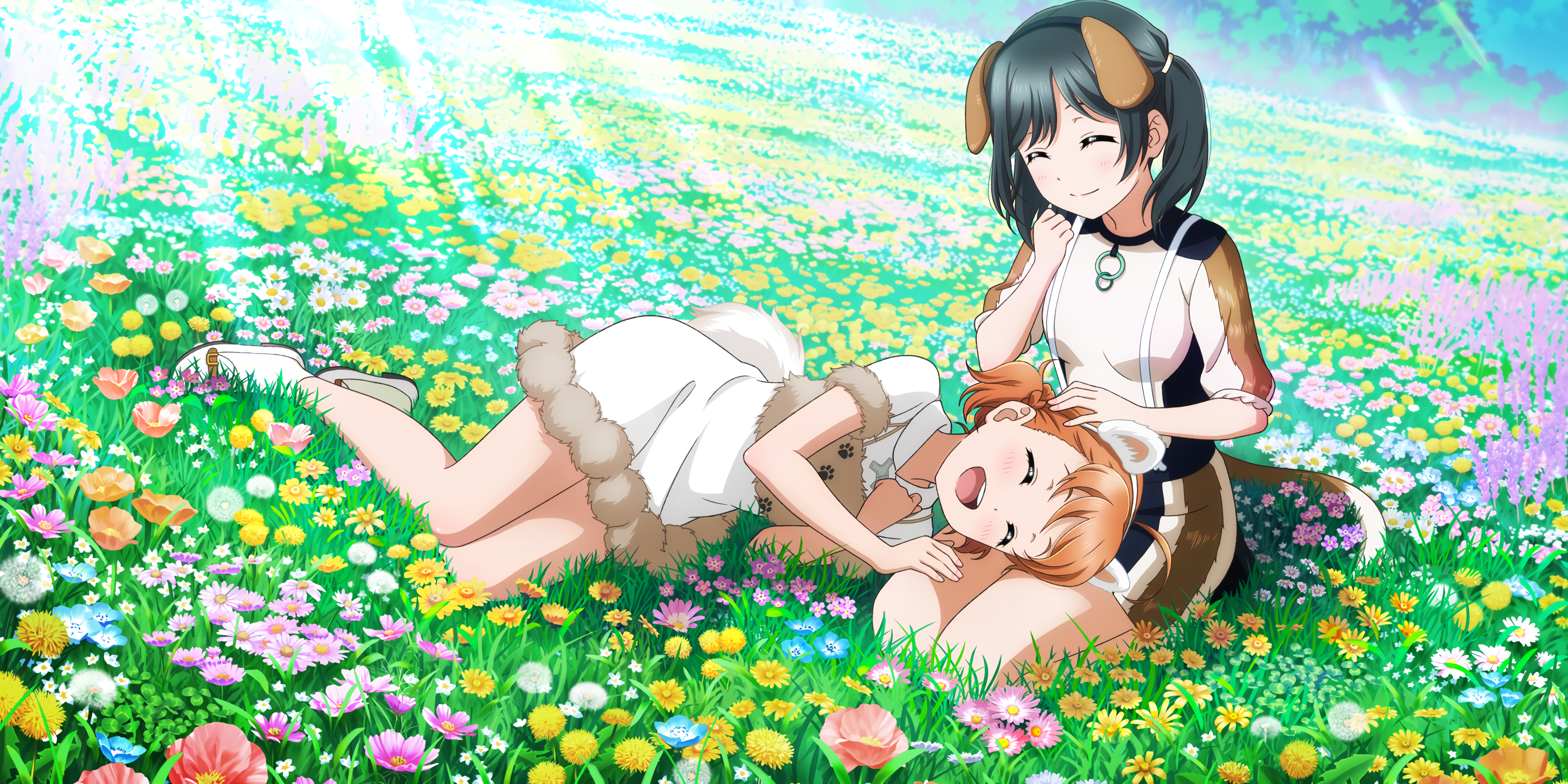 Takami Chika Love Live Sunshine Anime Anime Girls Flowers 3670x1836