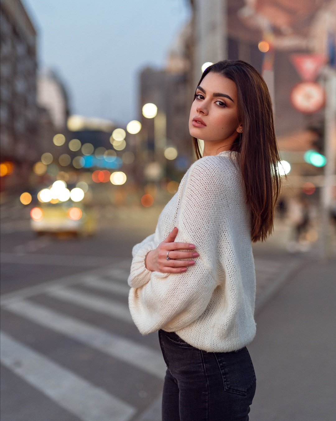 Andrei Marginean Women Model Alexandra Moraru Women Outdoors Public White Sweater Black Pants Arms C 1080x1350