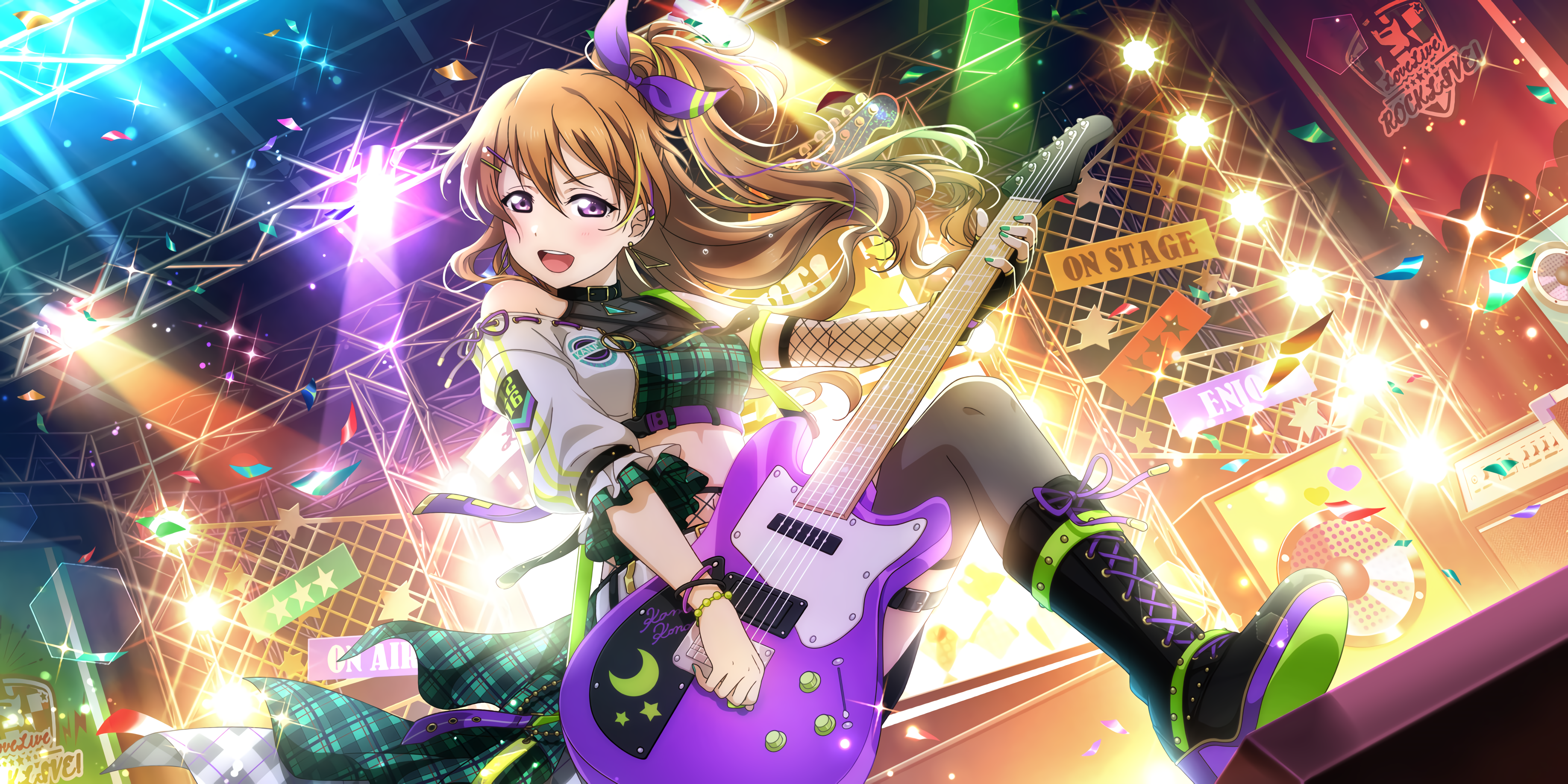 Konoe Kanata Love Live Anime Anime Girls Guitar Musical Instrument Purple Eyes Redhead Blushing Purp 3670x1836