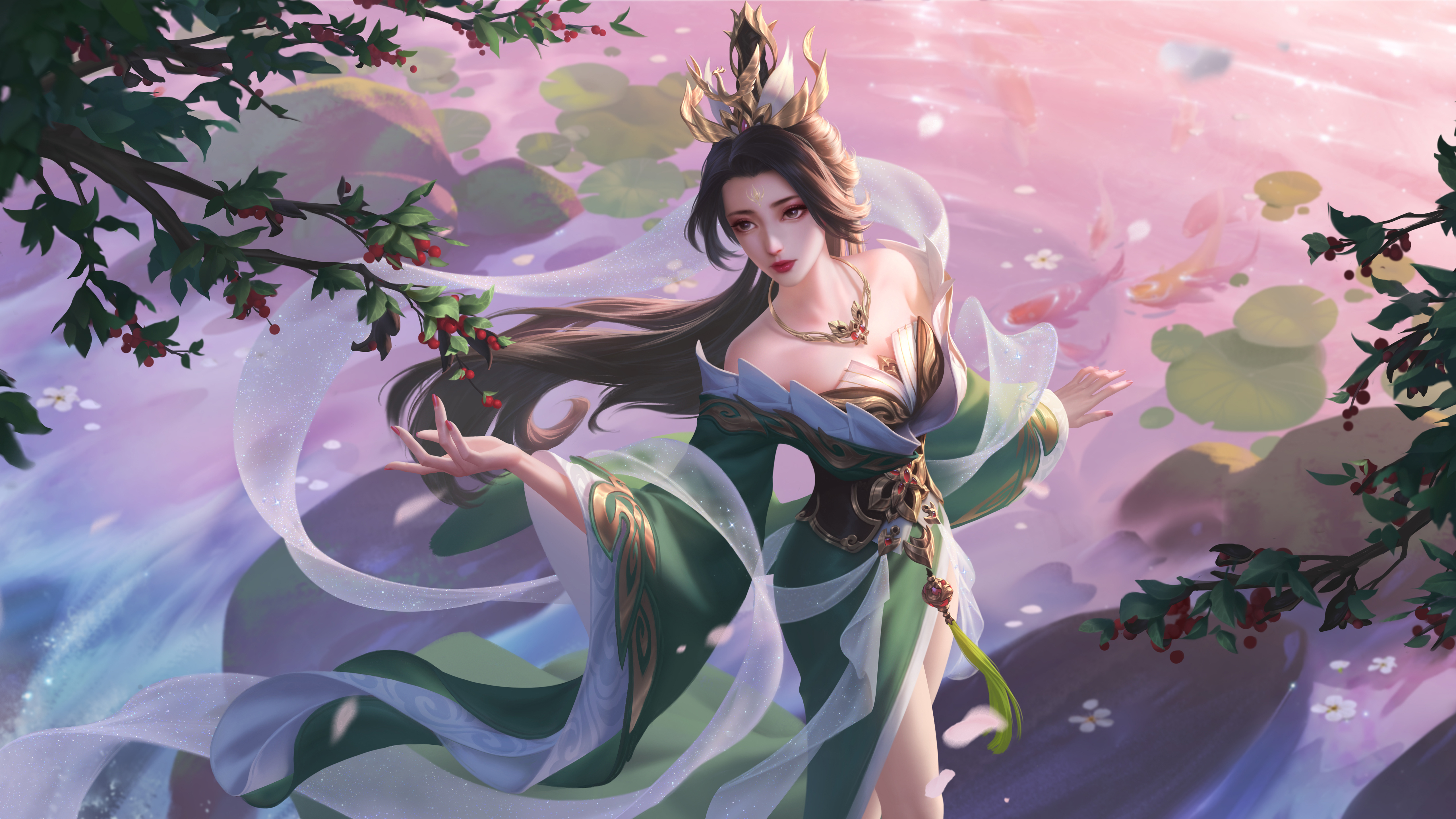 Video Game Characters Three Kingdoms Video Games Video Game Art Video Game Girls Petals Water Lily P 5120x2880