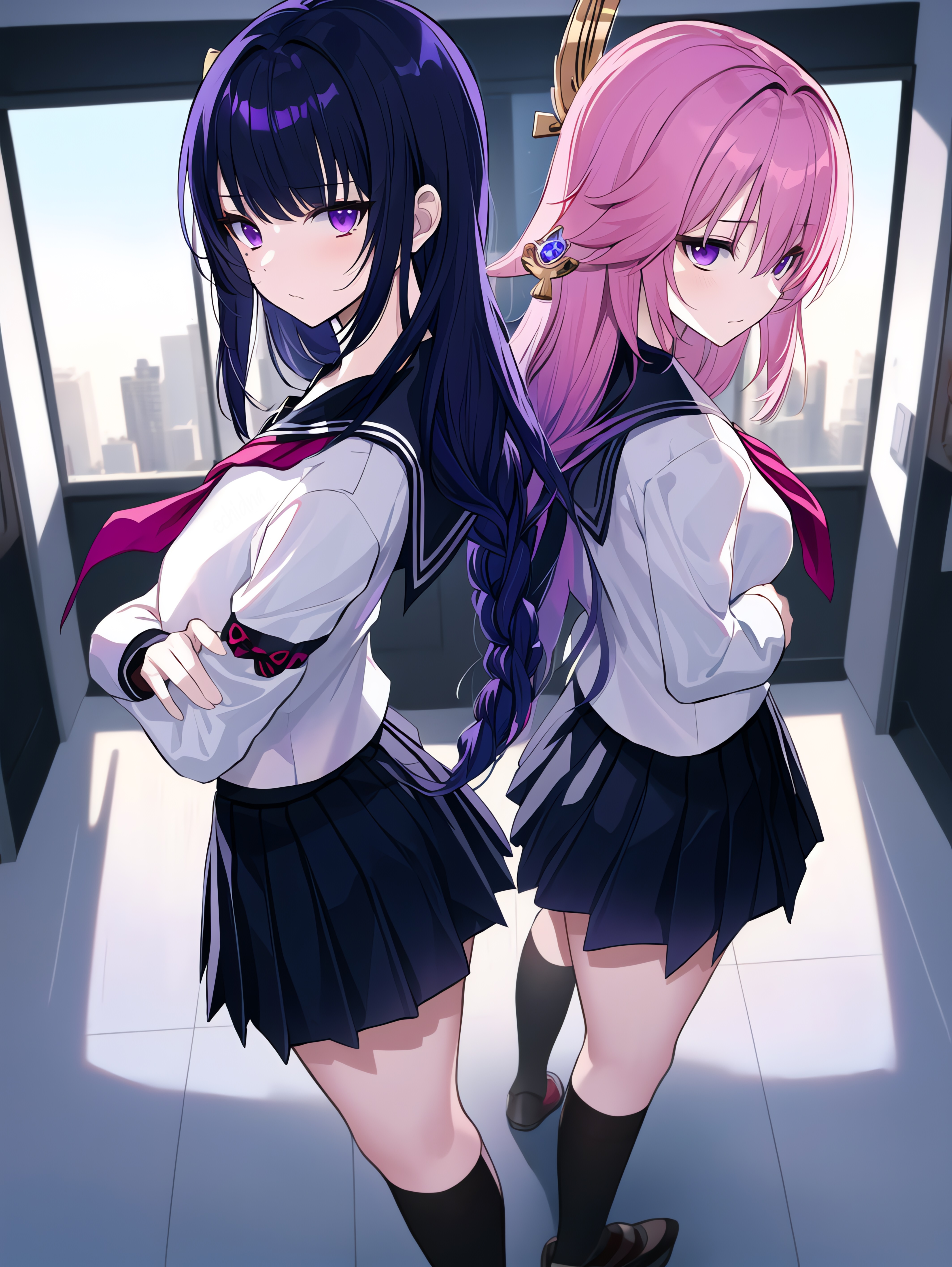 Anime Anime Girls Ai Art Genshin Impact Long Hair Purple Hair Pink Hair Raiden Shogun Genshin Impact 4256x5664