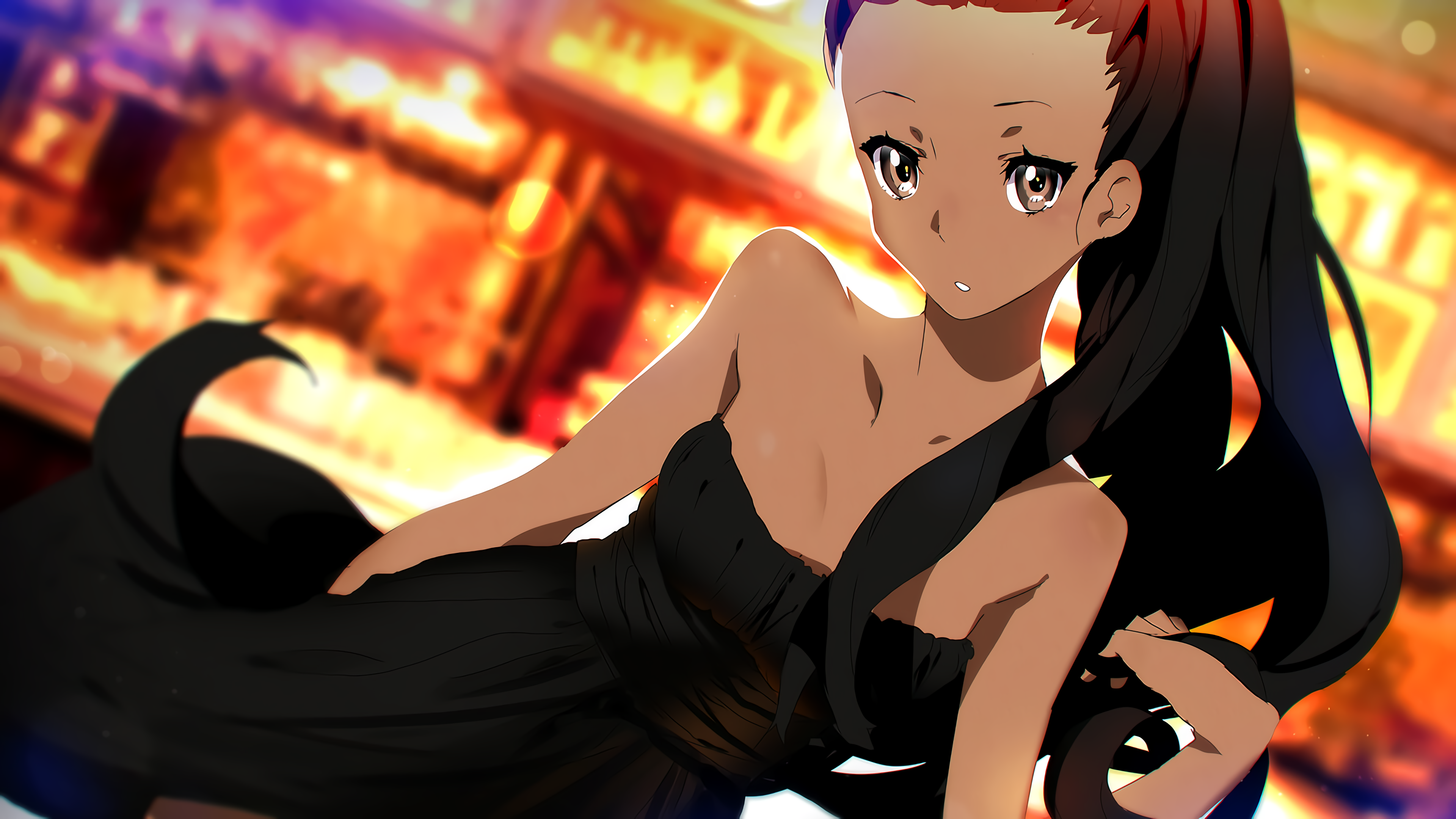 Tom Skender Anime Girls Anime DeviantArt Looking At Viewer Face Dark Skin Long Hair Brown Eyes Dress 3840x2160