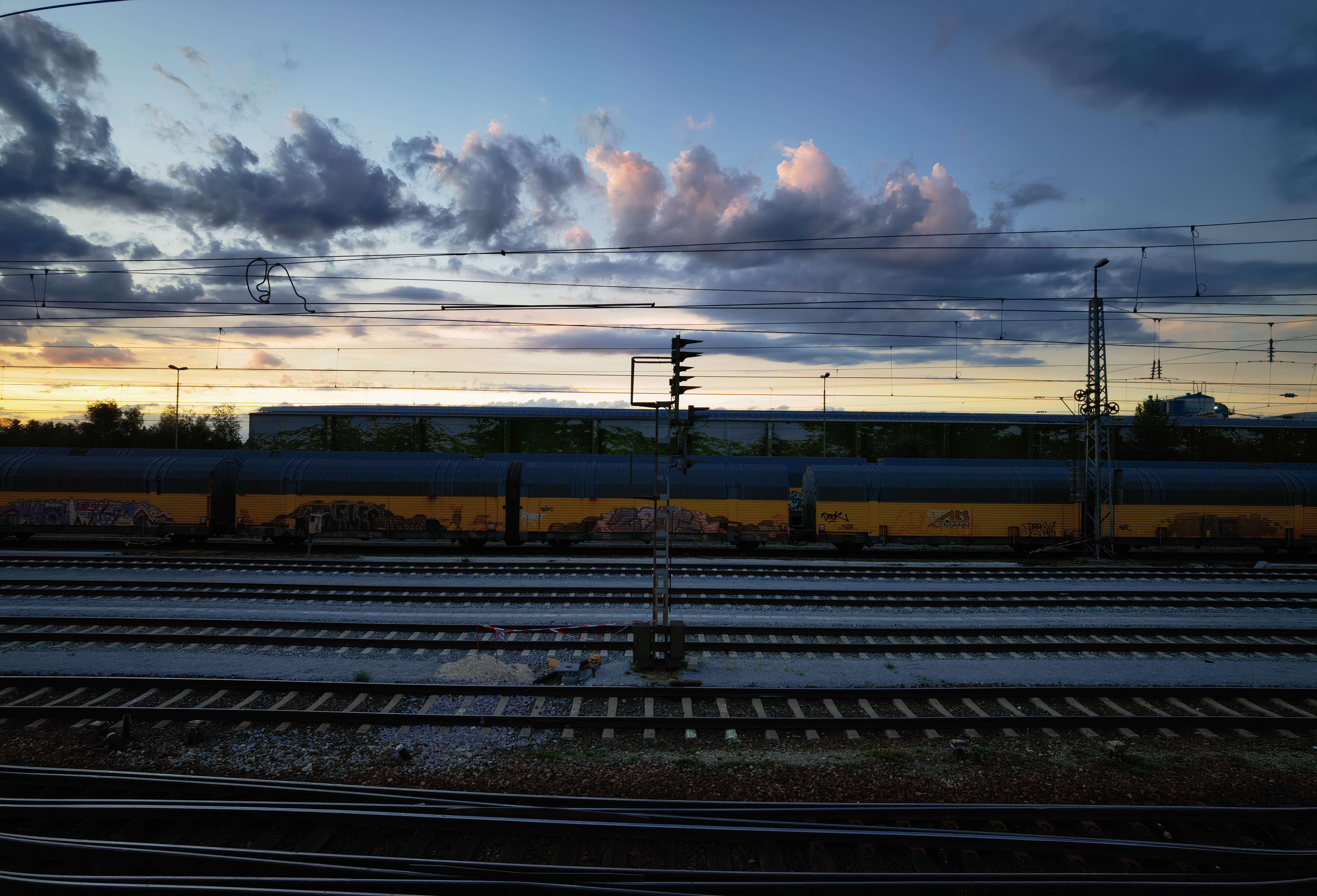 Sunset Sunset Glow Railway Wire Landscape 5408x3680
