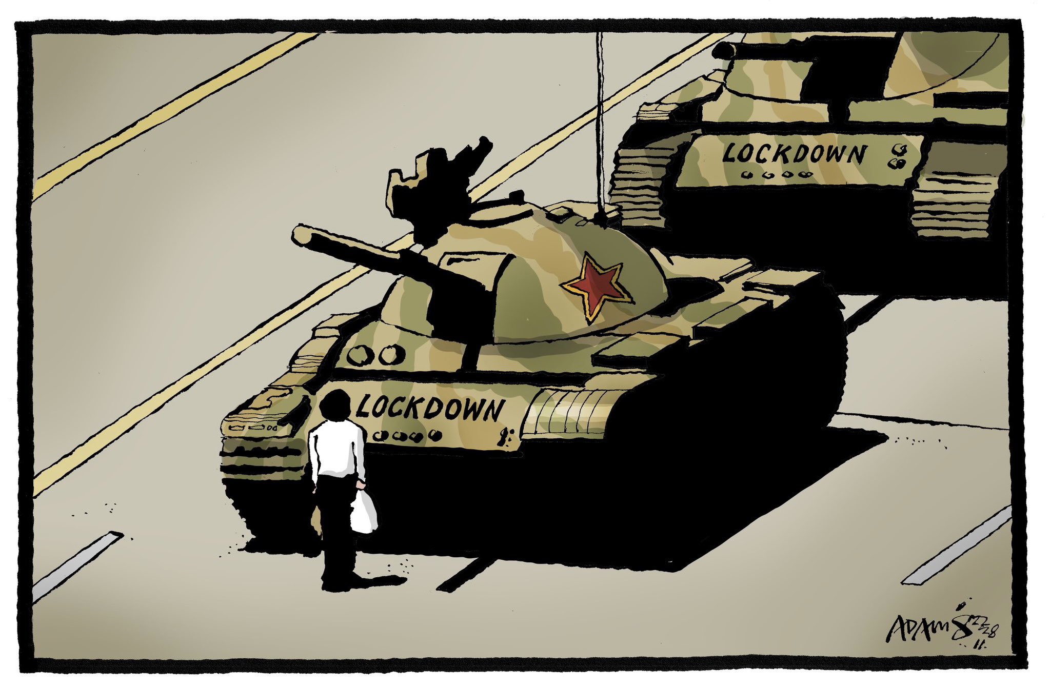 Drawing Artwork Tank Man Tank Men Shopping Bags COViD 19 Lockdown Humor Satire Parody Tiananmen Squa 2047x1344