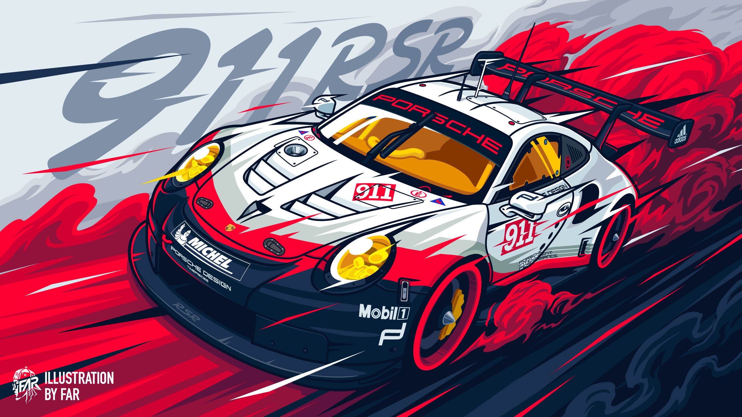 Digital Art Artwork Illustration Car Vehicle Porsche Porsche 911 RSR Race Cars Smoke Car Spoiler Fro 2535x1425