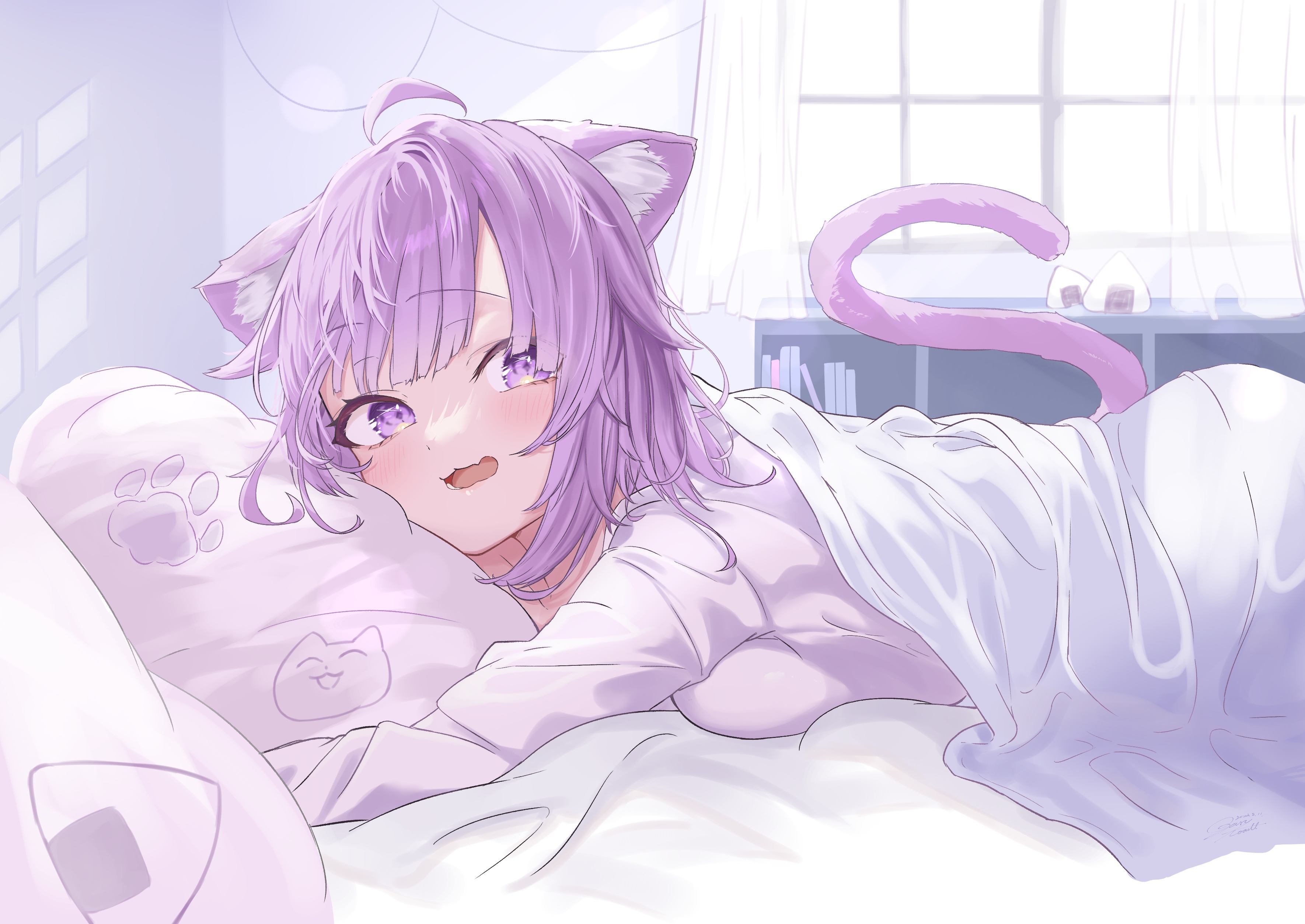 Anime Anime Girls Cat Girl Cat Ears Cat Tail Purple Hair 3541x2508