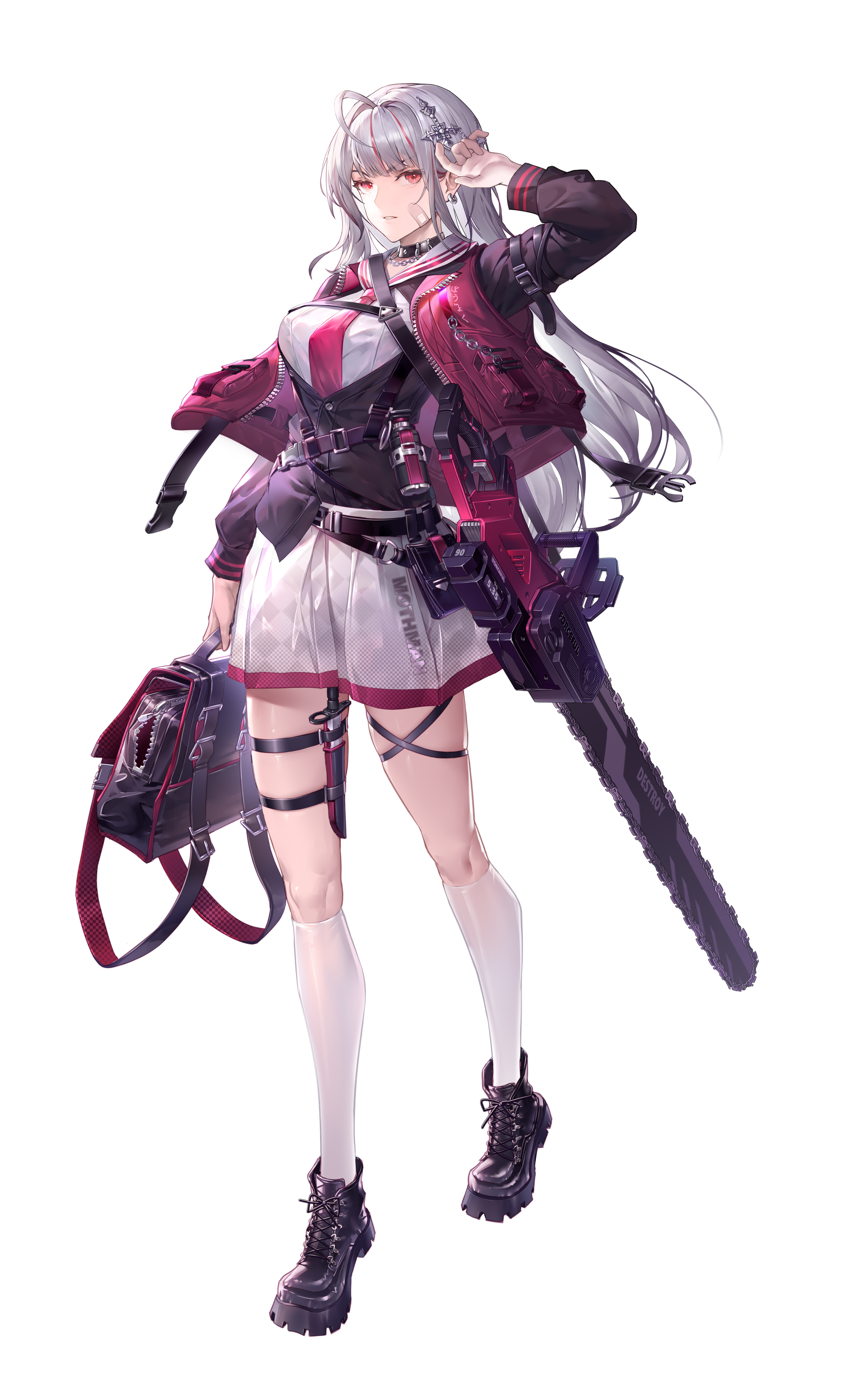 Anime Girls White Background Chainsaws Red Eyes Simple Background 3276x5382