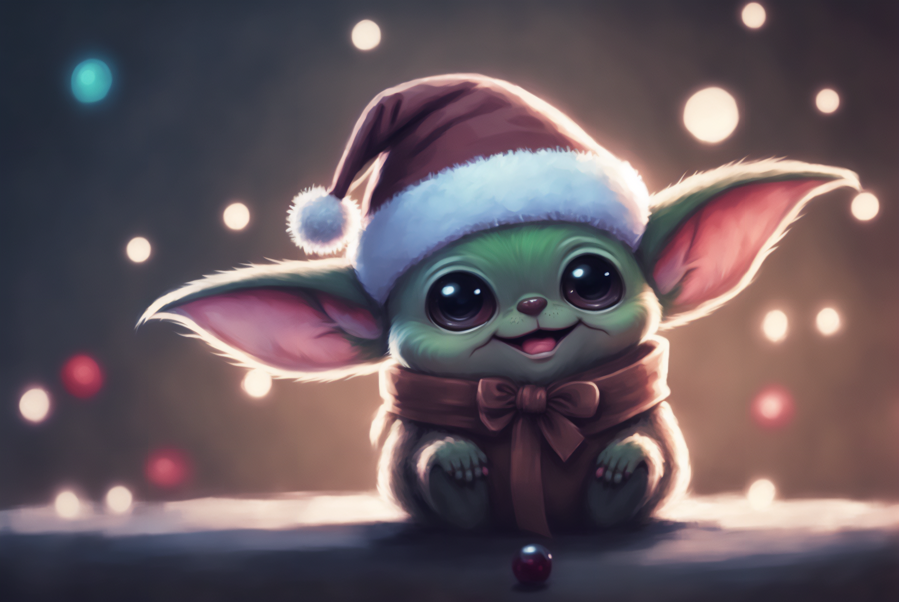 Ai Art Winter Snow Grogu Yoda Baby Star Wars Bokeh Santa Hats 3060x2048