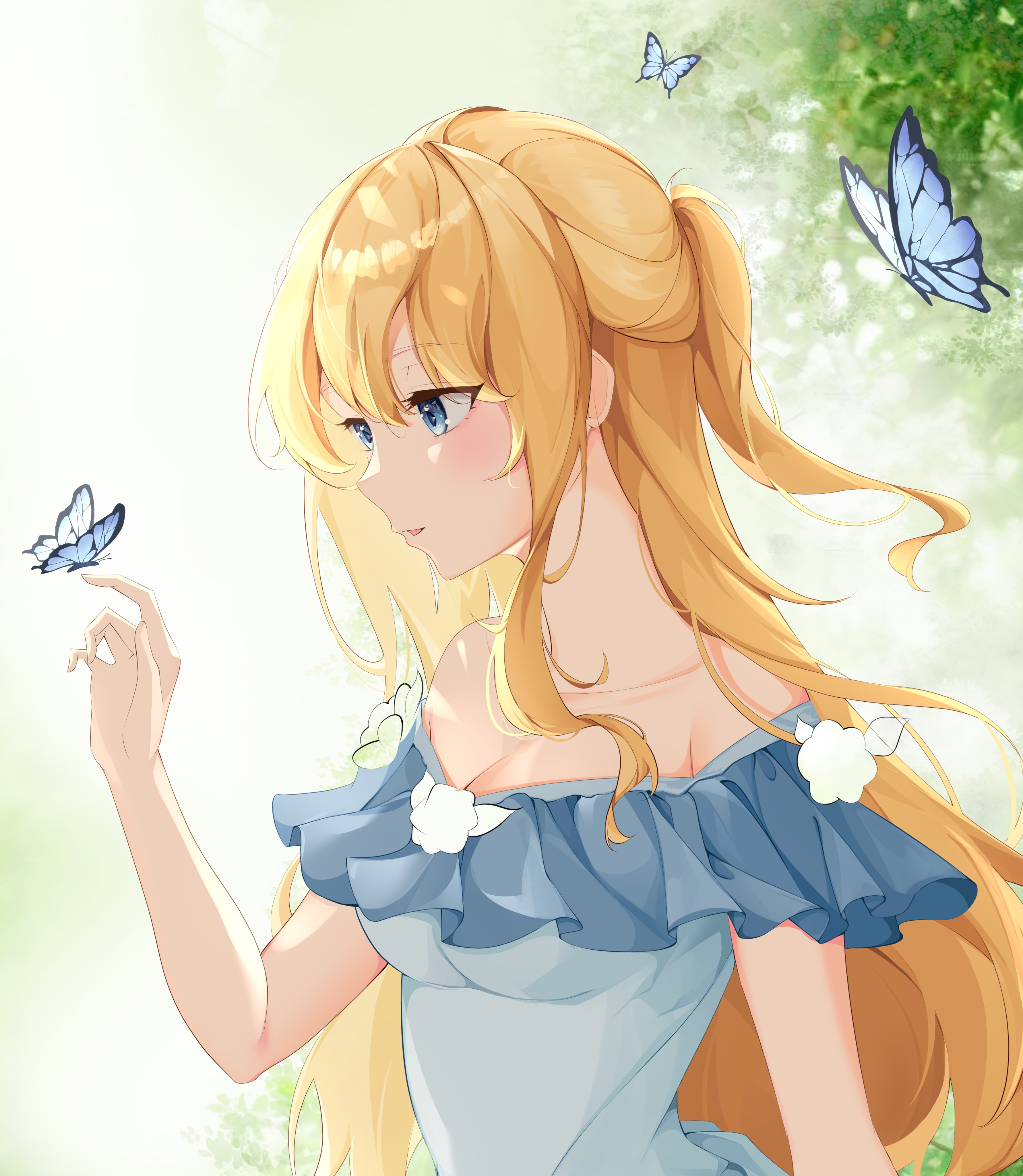 Anime Girl Blue Eyes Butterfly Dress Long Hair White Hair HD  wallpaper  Peakpx