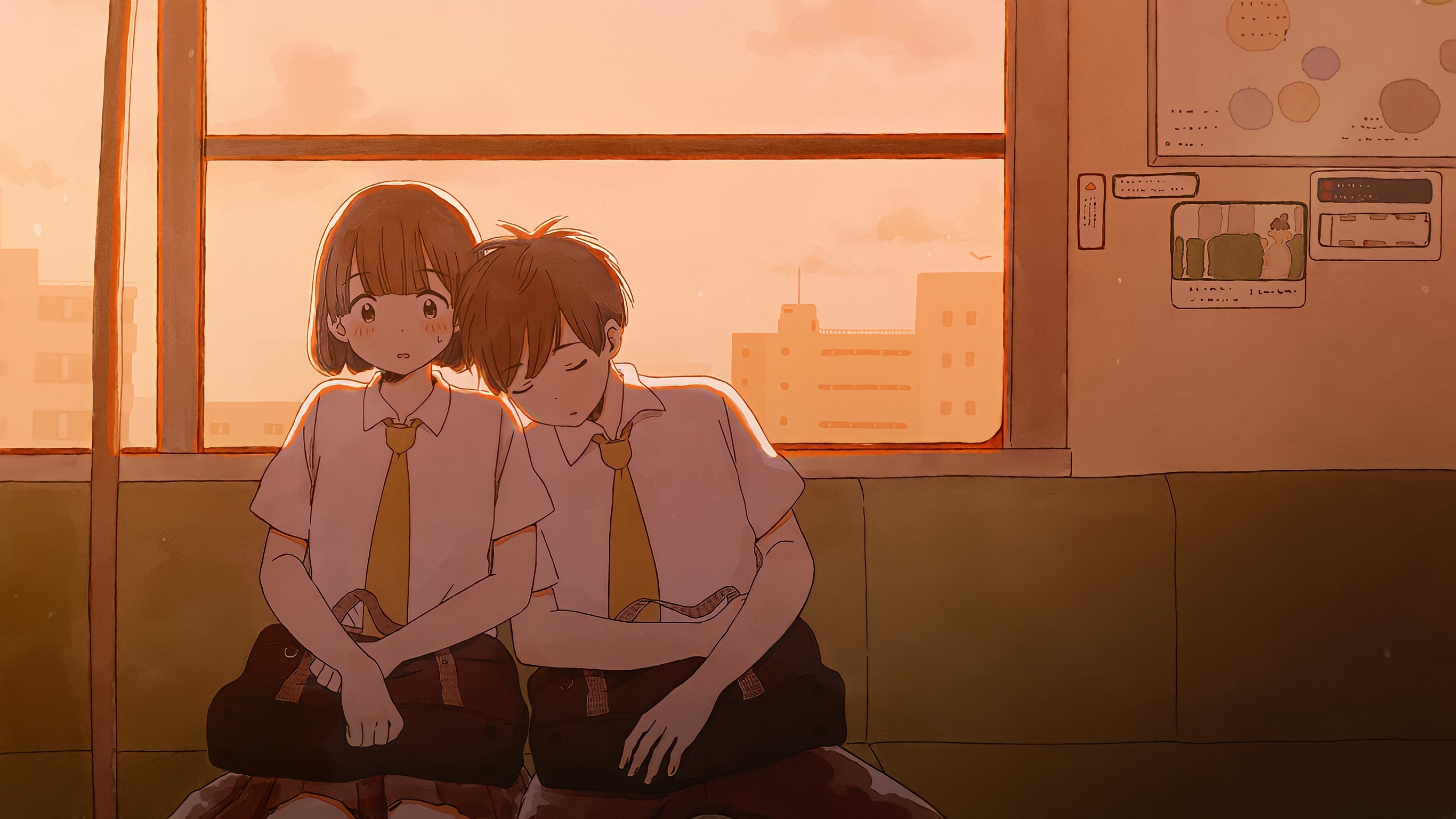 Couple Anime Couple Train Anime Boys Anime Girls Sleeping Wallpaper -  Resolution:2732x1536 - ID:1311405 