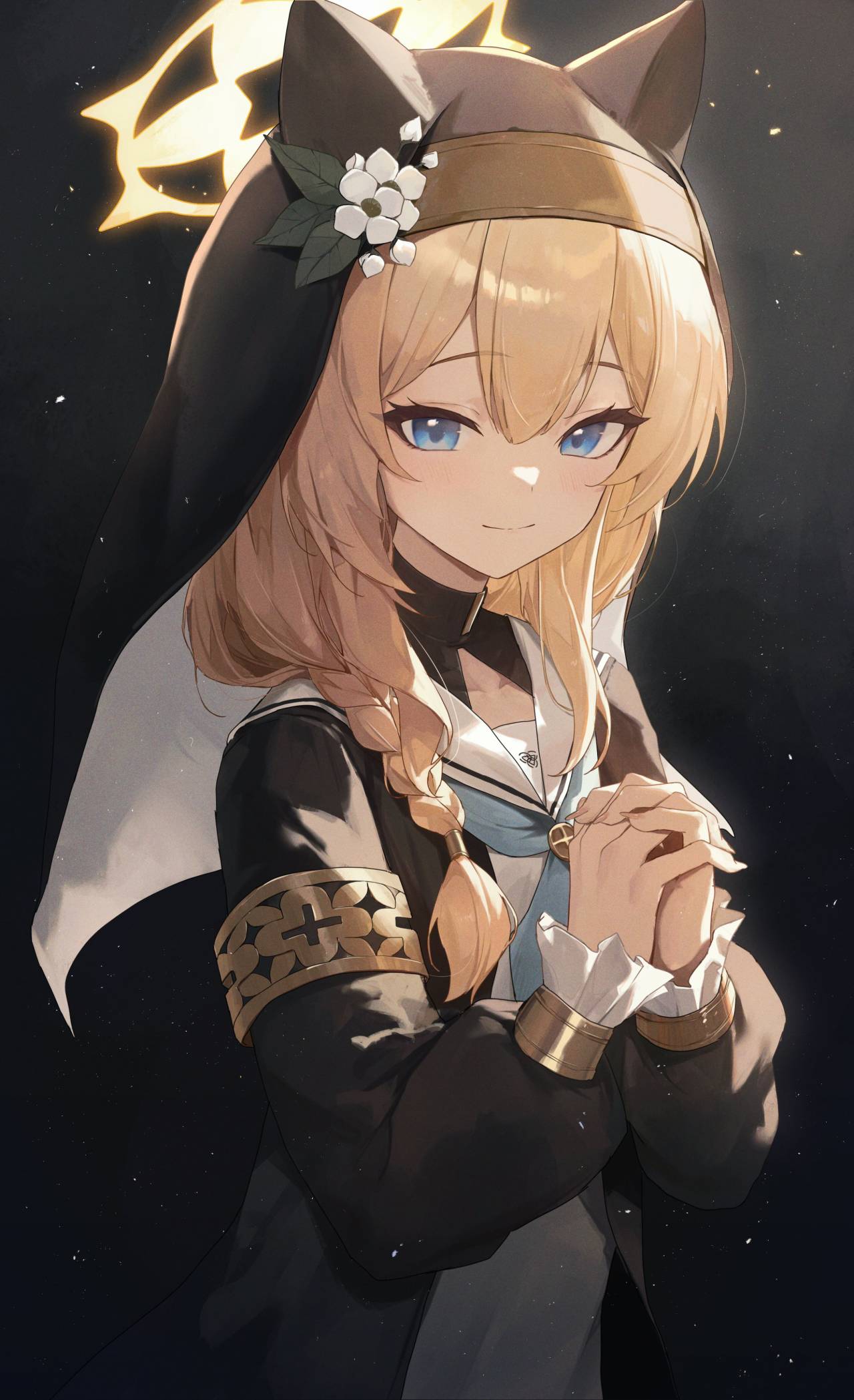 Anime Girls Blue Archive Blonde Blue Eyes Iochi Mari Smiling Nuns Nun Outfit Looking At Viewer Braid 1280x2097