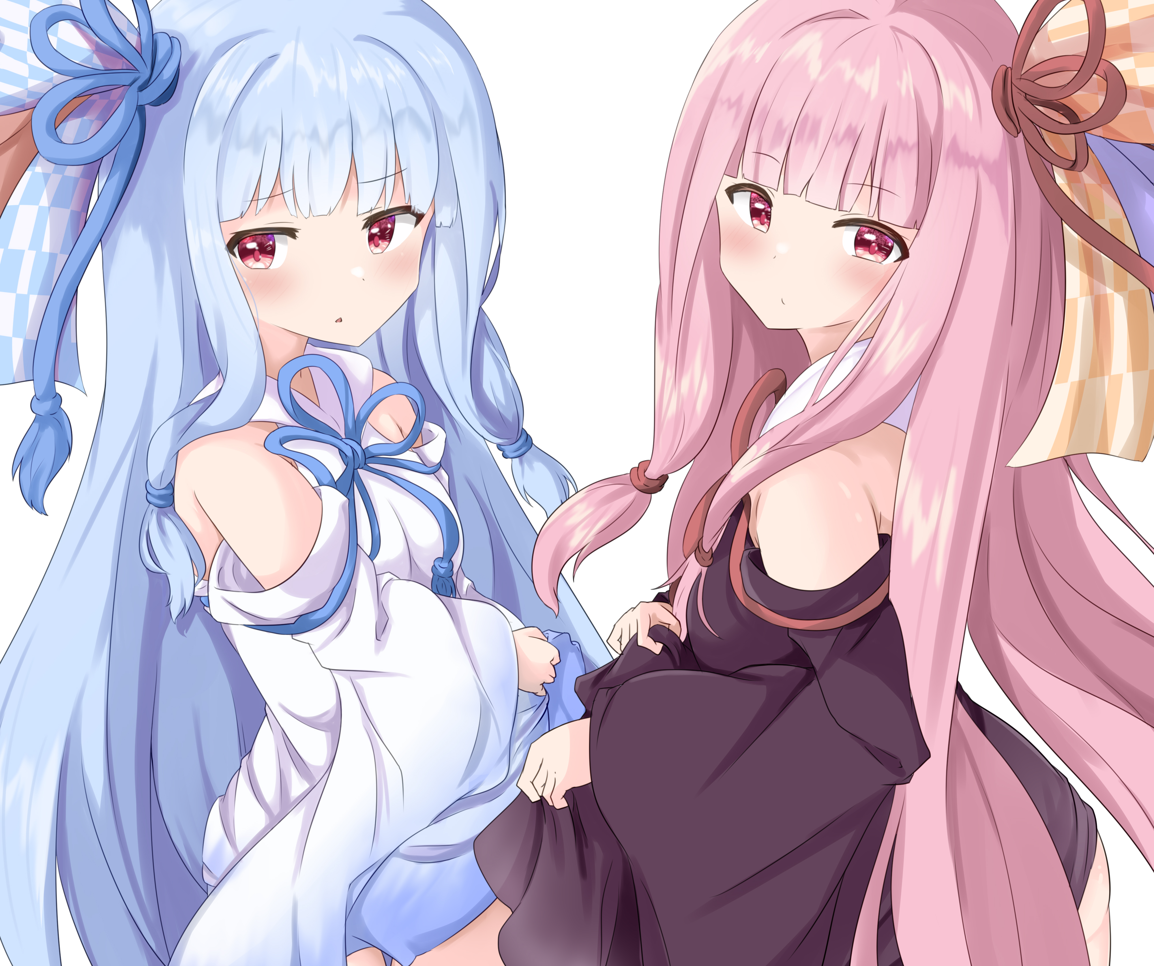 Anime Anime Girls Vocaloid Kotonoha Aoi Kotonoha Akane Blue Hair Pink Hair Long Hair Twins Artwork D 4000x3350