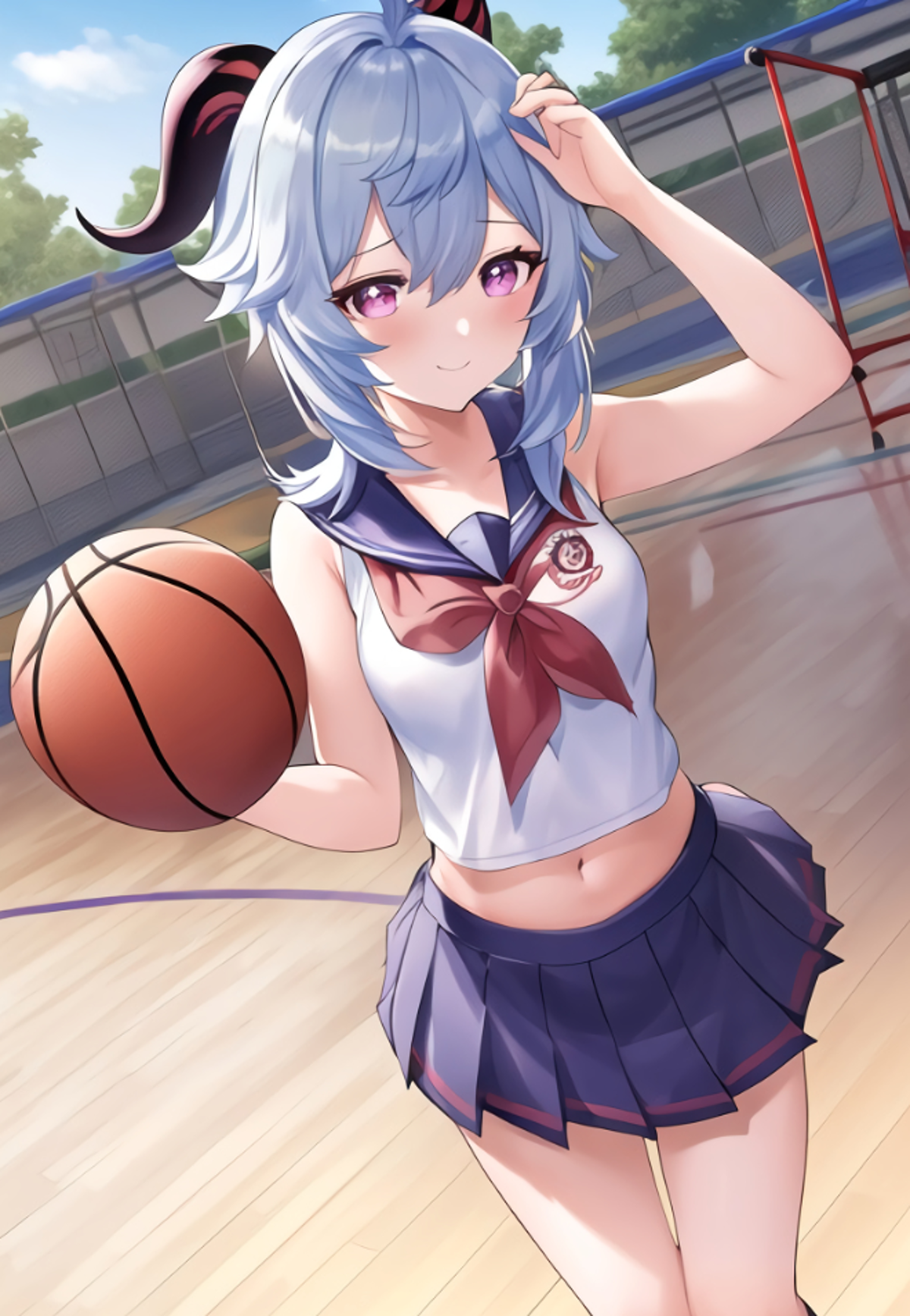 Ganyu Genshin Impact Genshin Impact Basketball Vertical School Uniform Anime Girls Blushing Smiling  1200x1735