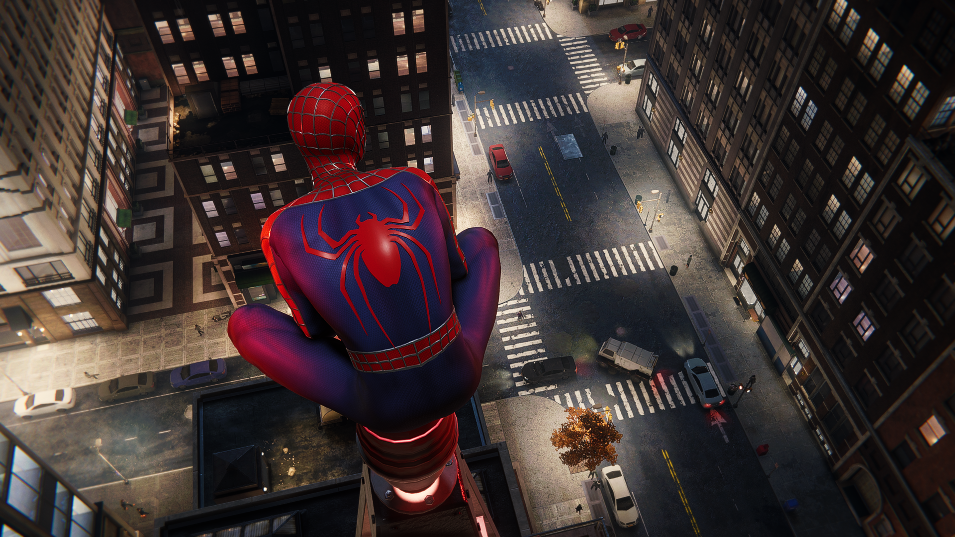Spider Man Spider Man 2018 PlayStation Marvel Comics Bodysuit Superhero CGi Video Games Night Street 1920x1080