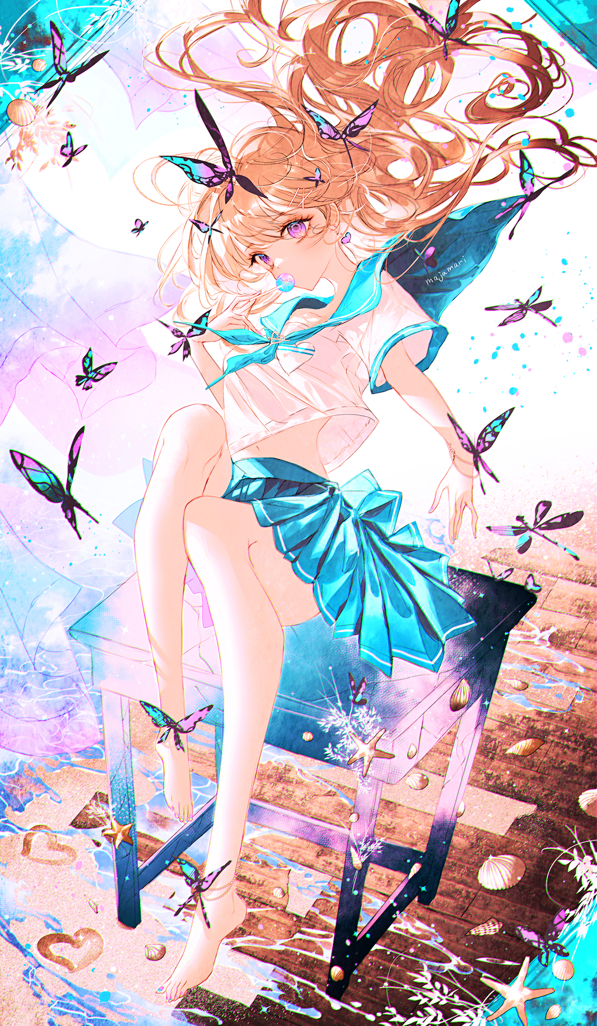Anime Anime Girls Pixiv Portrait Display Schoolgirl School Uniform Butterfly Feet Looking At Viewer  1200x2061
