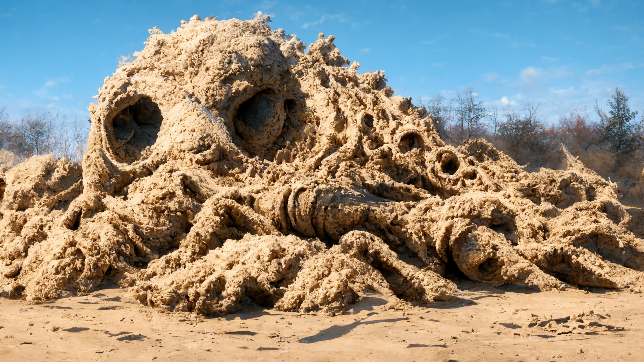 Sand Covered Desert Landscape Artwork 2048x1152