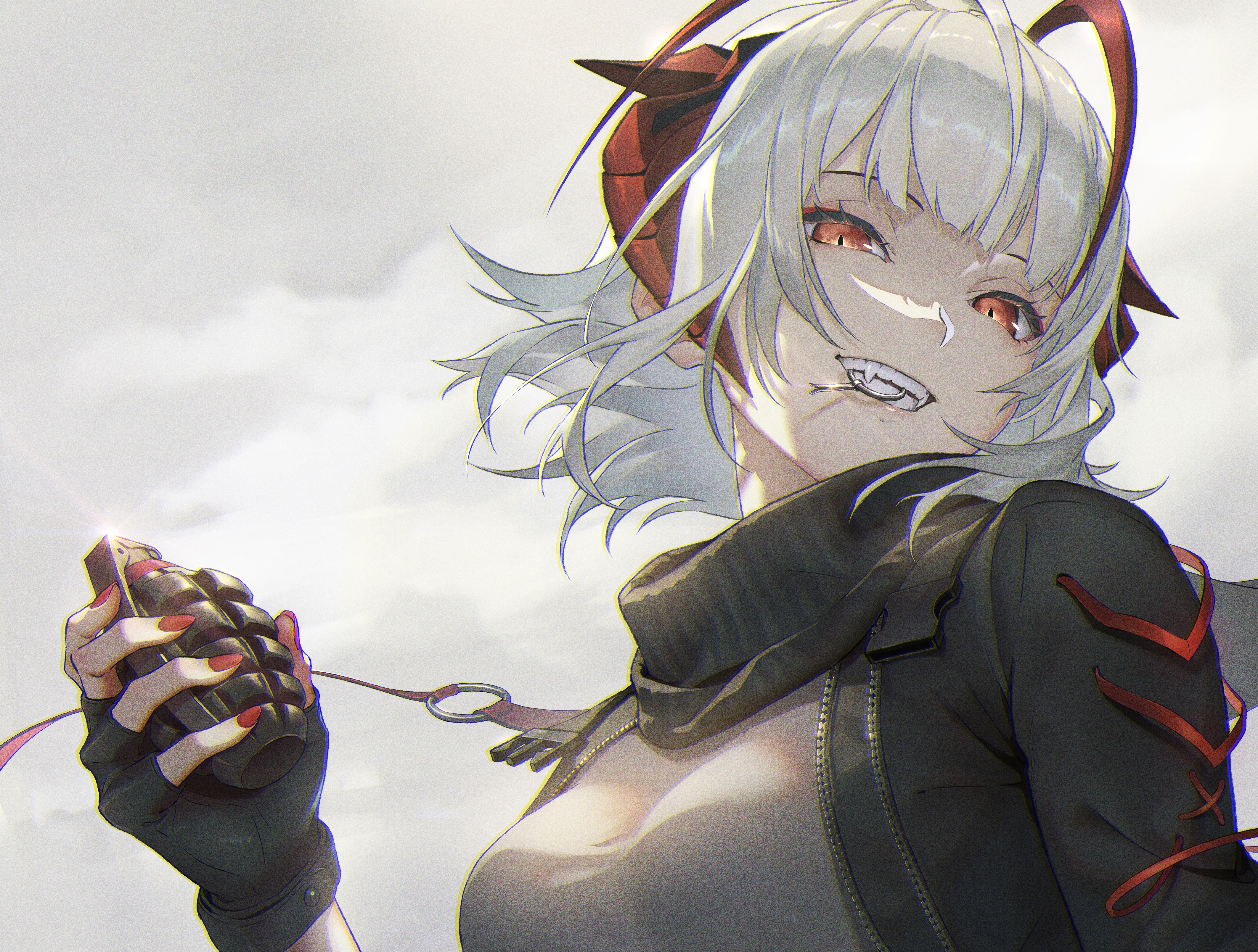 Anime Anime Girls White Hair Grenades Painted Nails Horns Arknights W Arknights 4249x3217