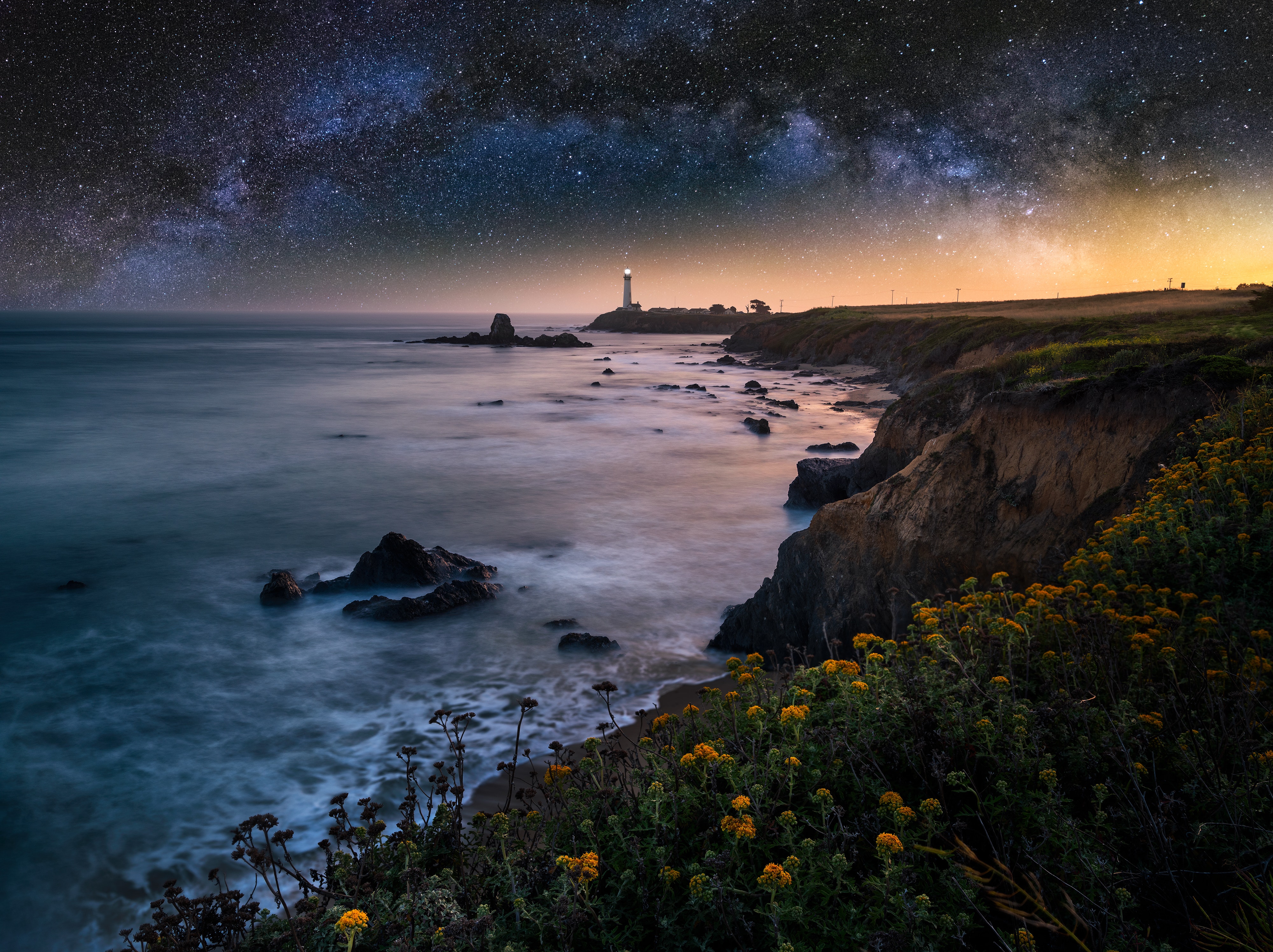 Landscape Nightscape Photography California USA Lighthouse Dreamscape Nature Sea Cliff Sunset Long E 4000x2992