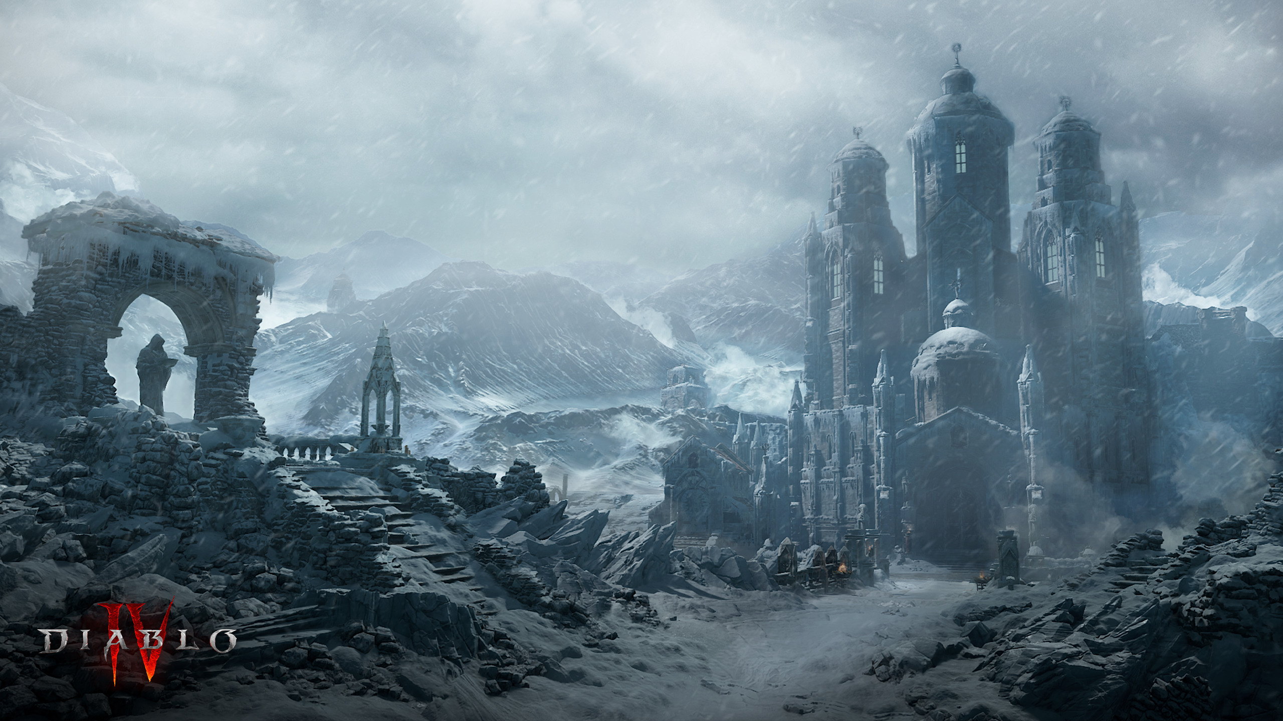Diablo Diablo IV Video Games Snow Stairs Building Mountains Rocks Video Game Art 2560x1440