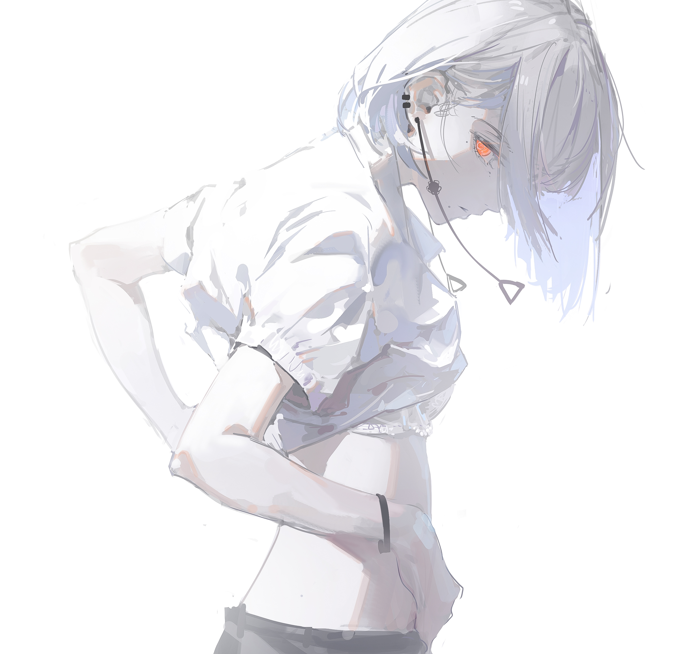 Anime Girls Anime Red Eyes Looking At Viewer Simple Background Earring White Hair Dino Art Digital A 2840x2666