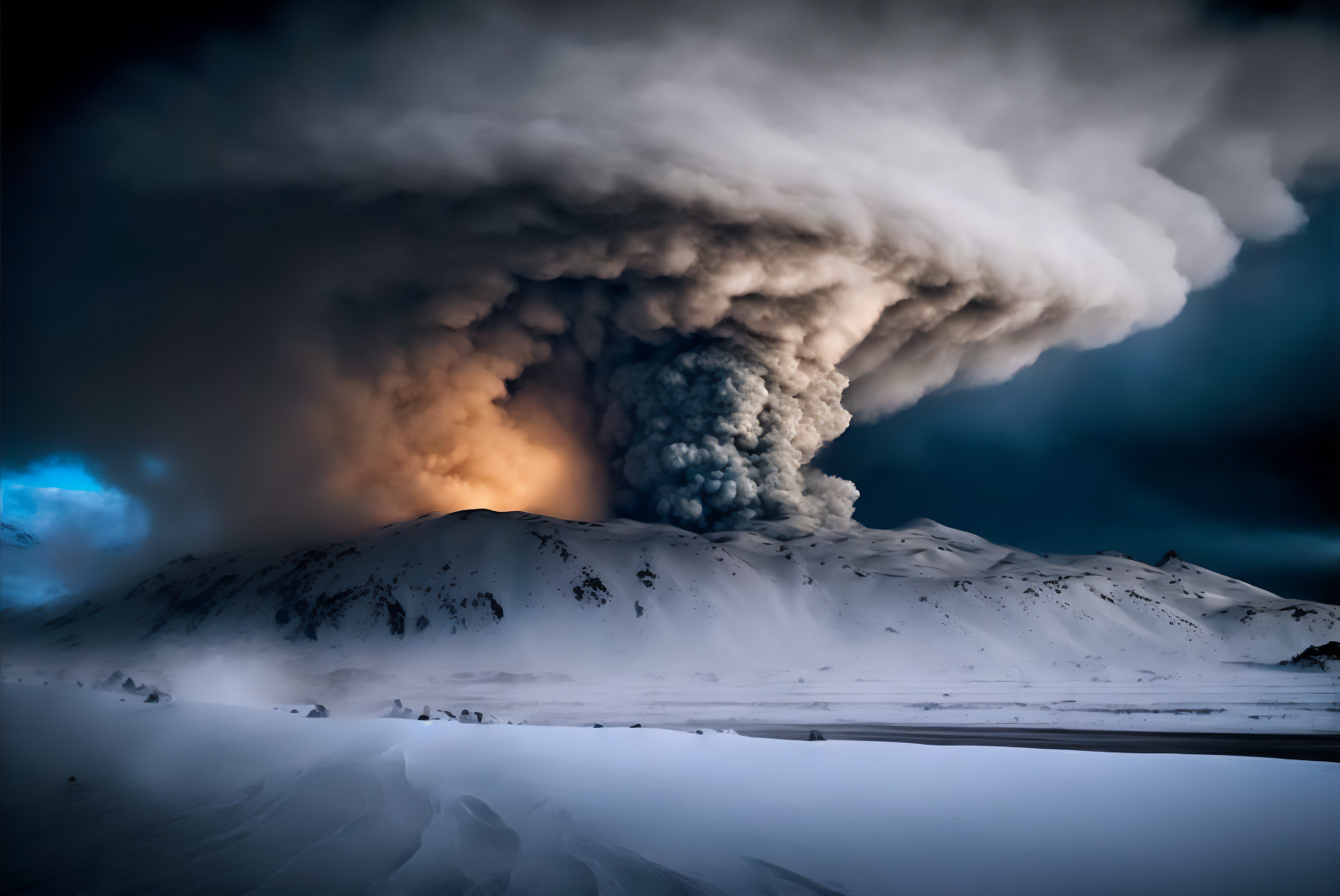 Ai Art Winter Snow Eruption Volcano Nature Smoke 3060x2048