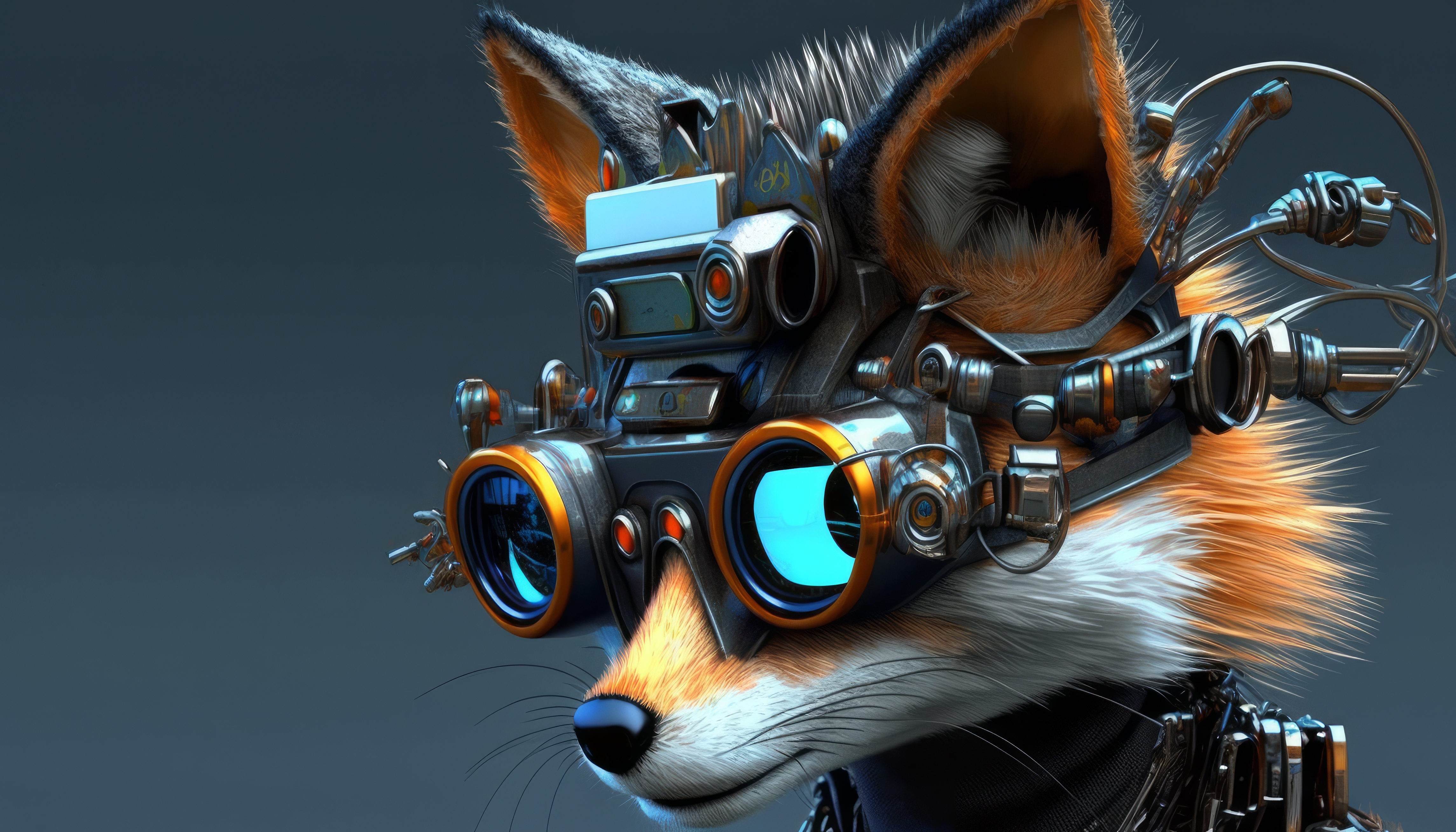 Ai Art Cyberpunk Fox Simple Background Minimalism Creature Furry 4579x2616
