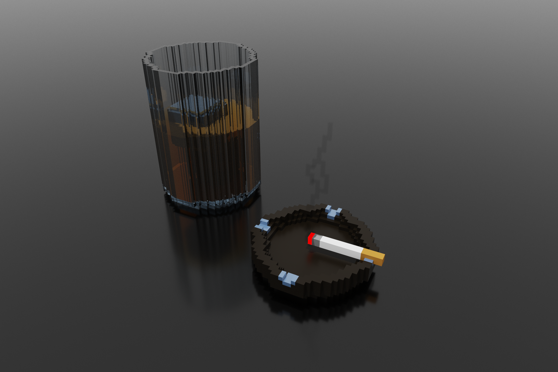 Cigarettes Smoke Voxels MagicaVoxel Ice Cubes Minimalism Simple Background Digital Art 1800x1200