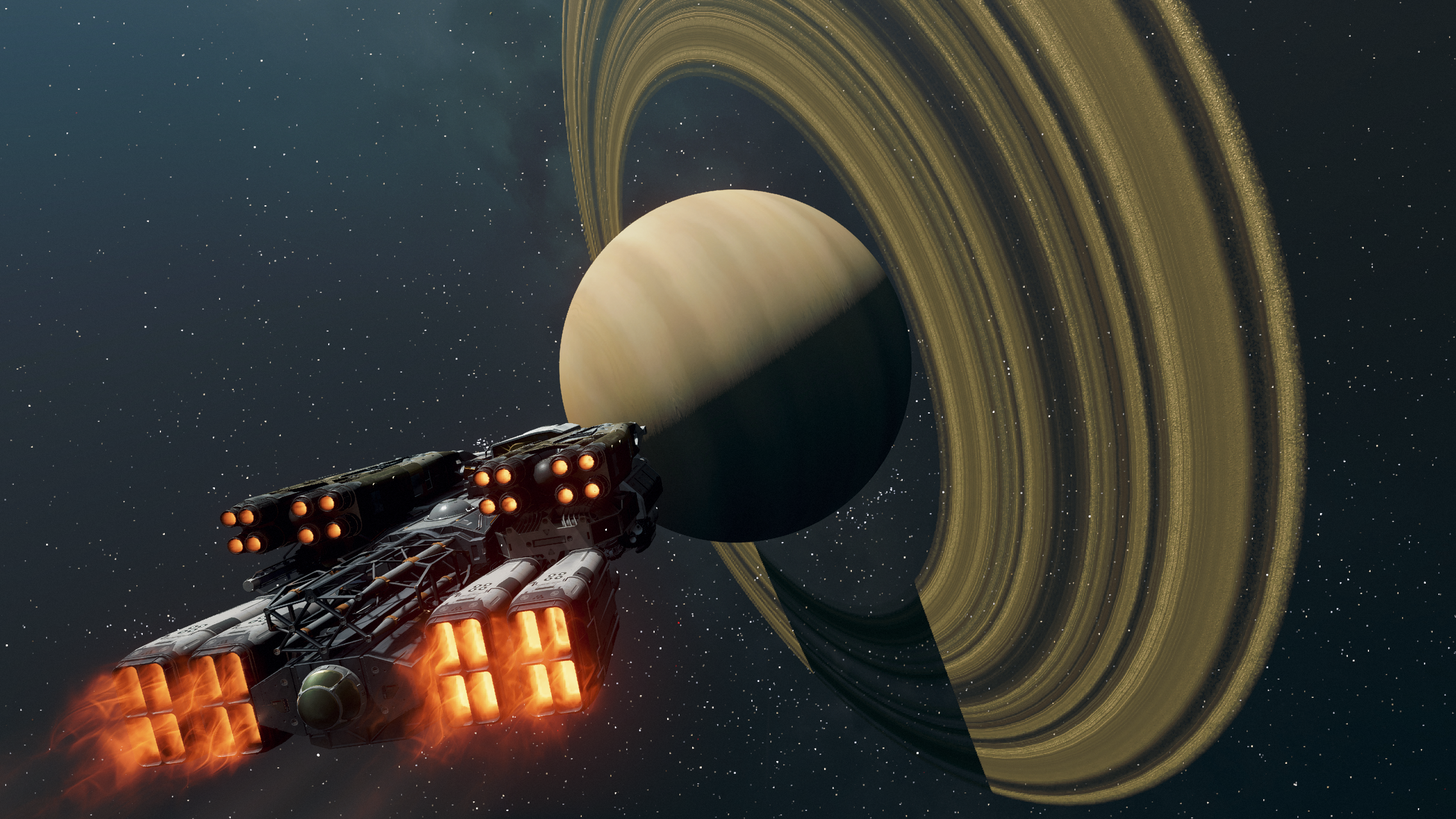 Starfield Video Game Video Games Ship Planet Planetary Rings Stars 2560x1440