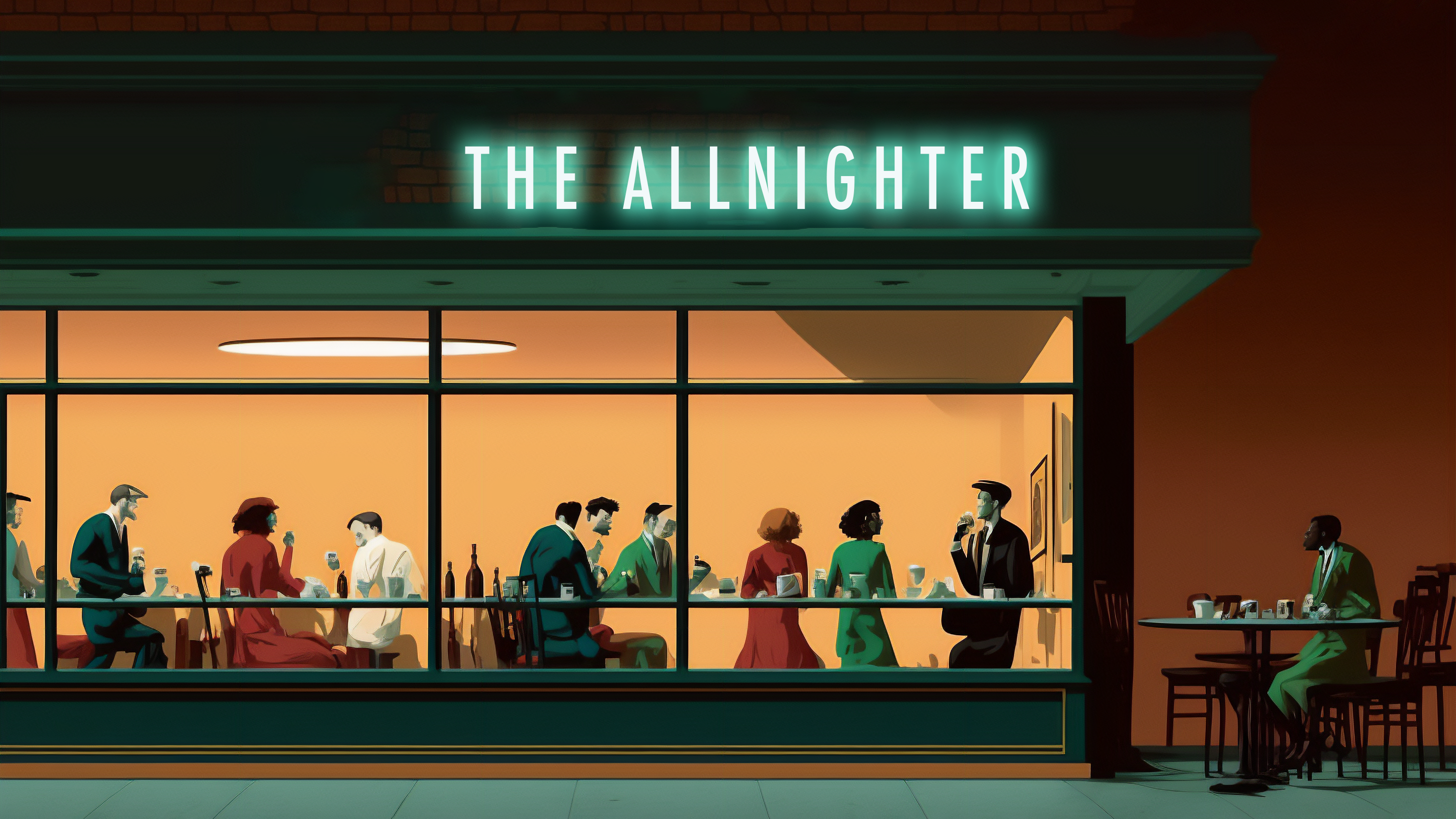 Ai Art Illustration Diner Cafe Night People Neon 3060x1721
