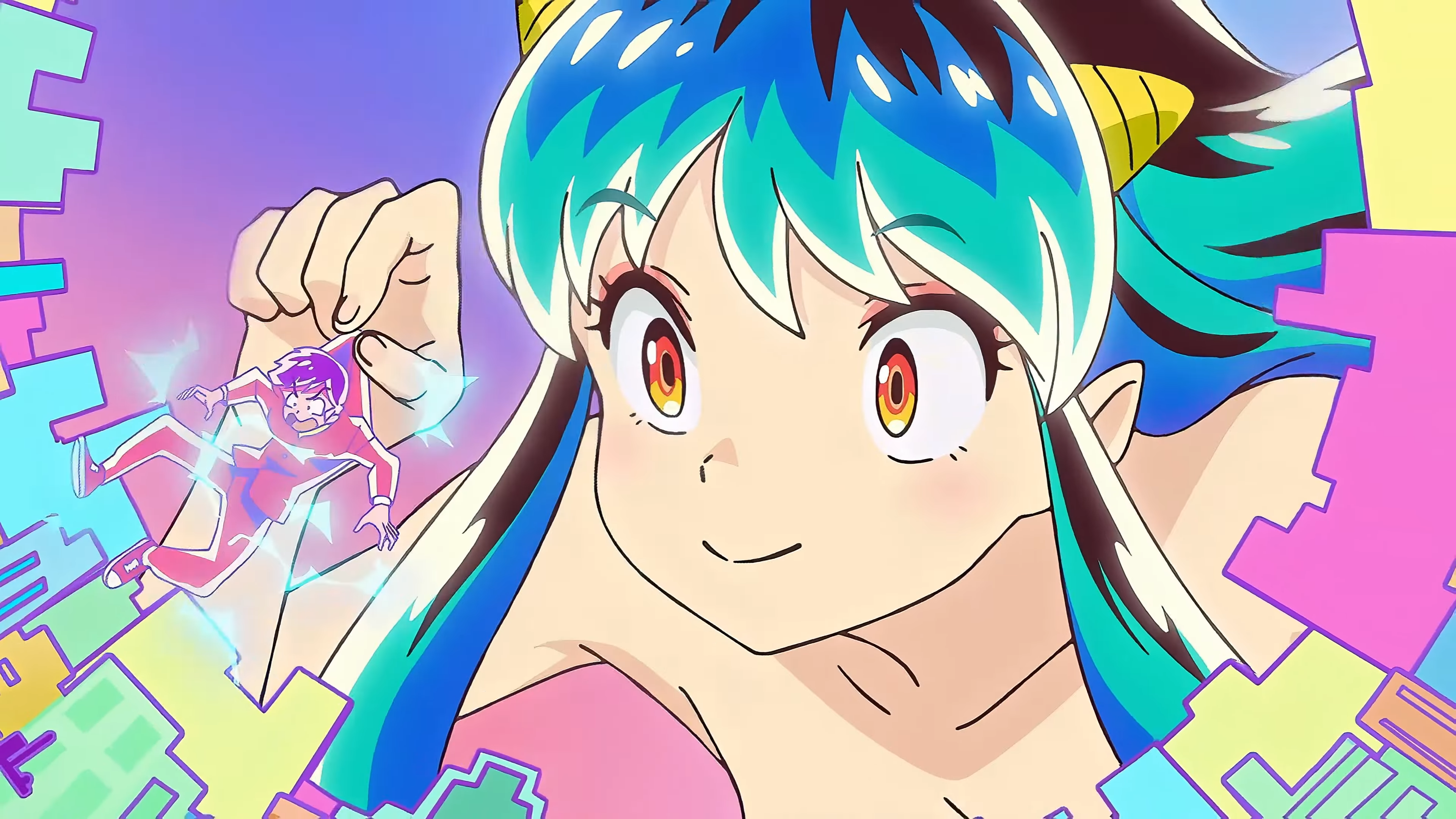 Urusei Yatsura Lum Invader Anime Girls Giantess Anime Boys Anime Couple Ataru Moroboshi City Anime S 3840x2160