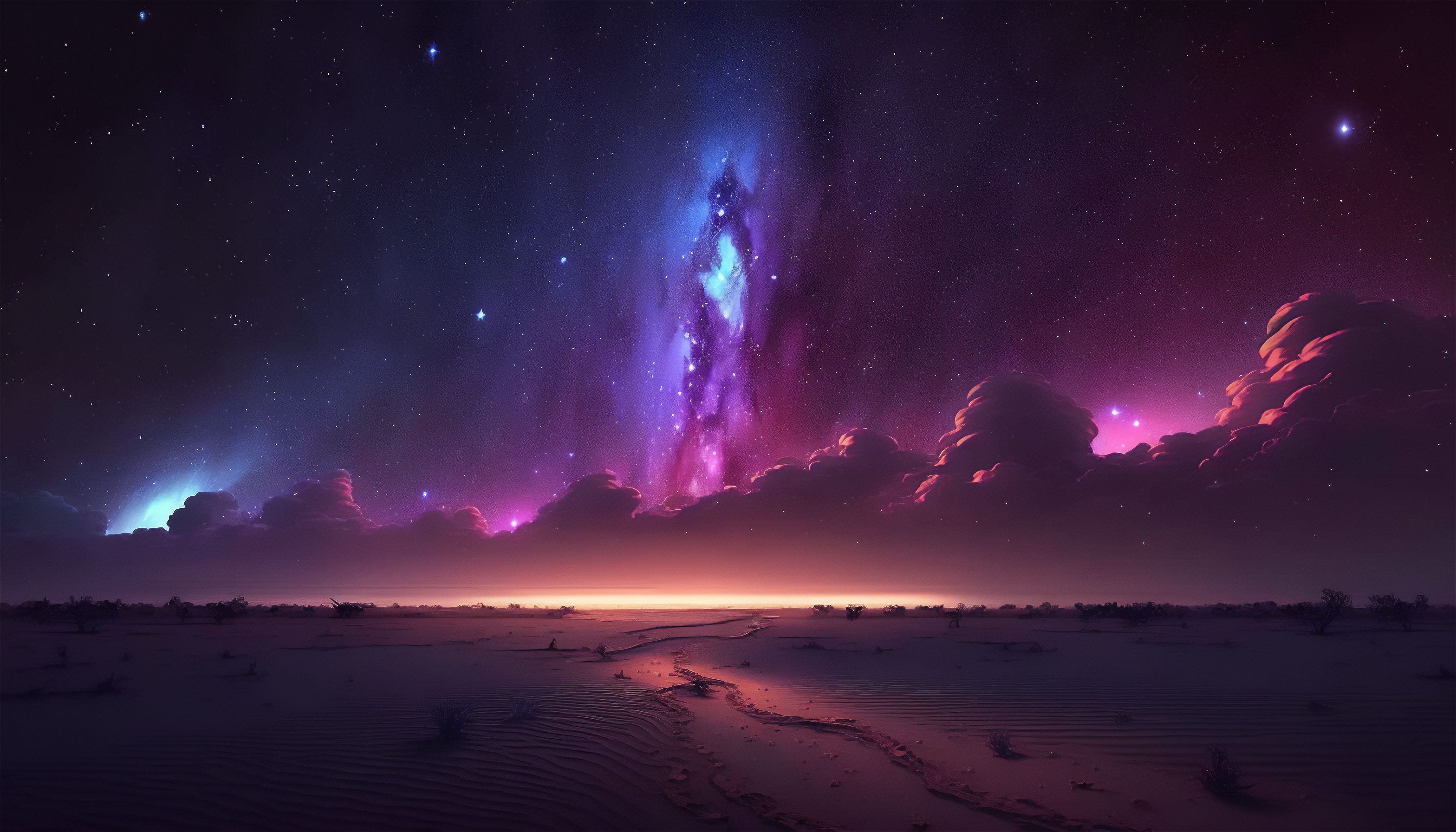 Ai Art Clouds Nebula Stars Purple Starry Night Sky Night 3136x1792