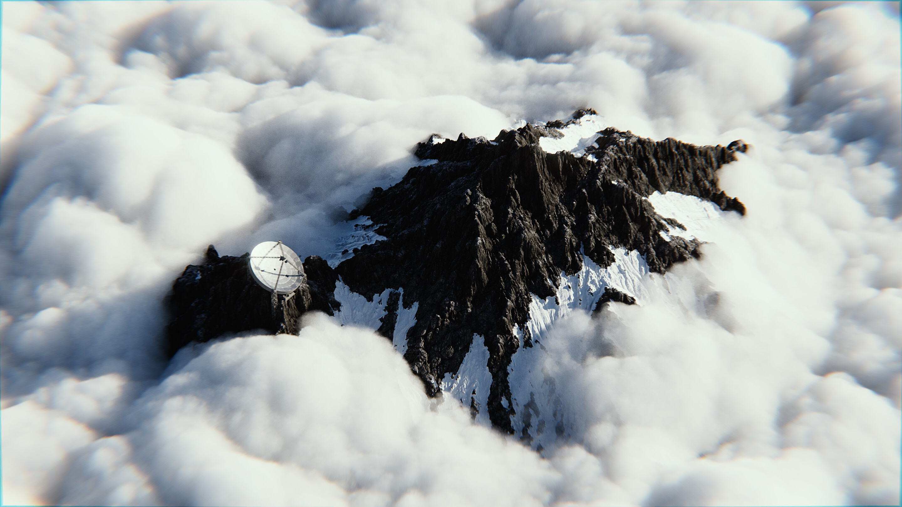 Mountain Top Clouds CGi Mountains Snow Digital Art 2880x1620