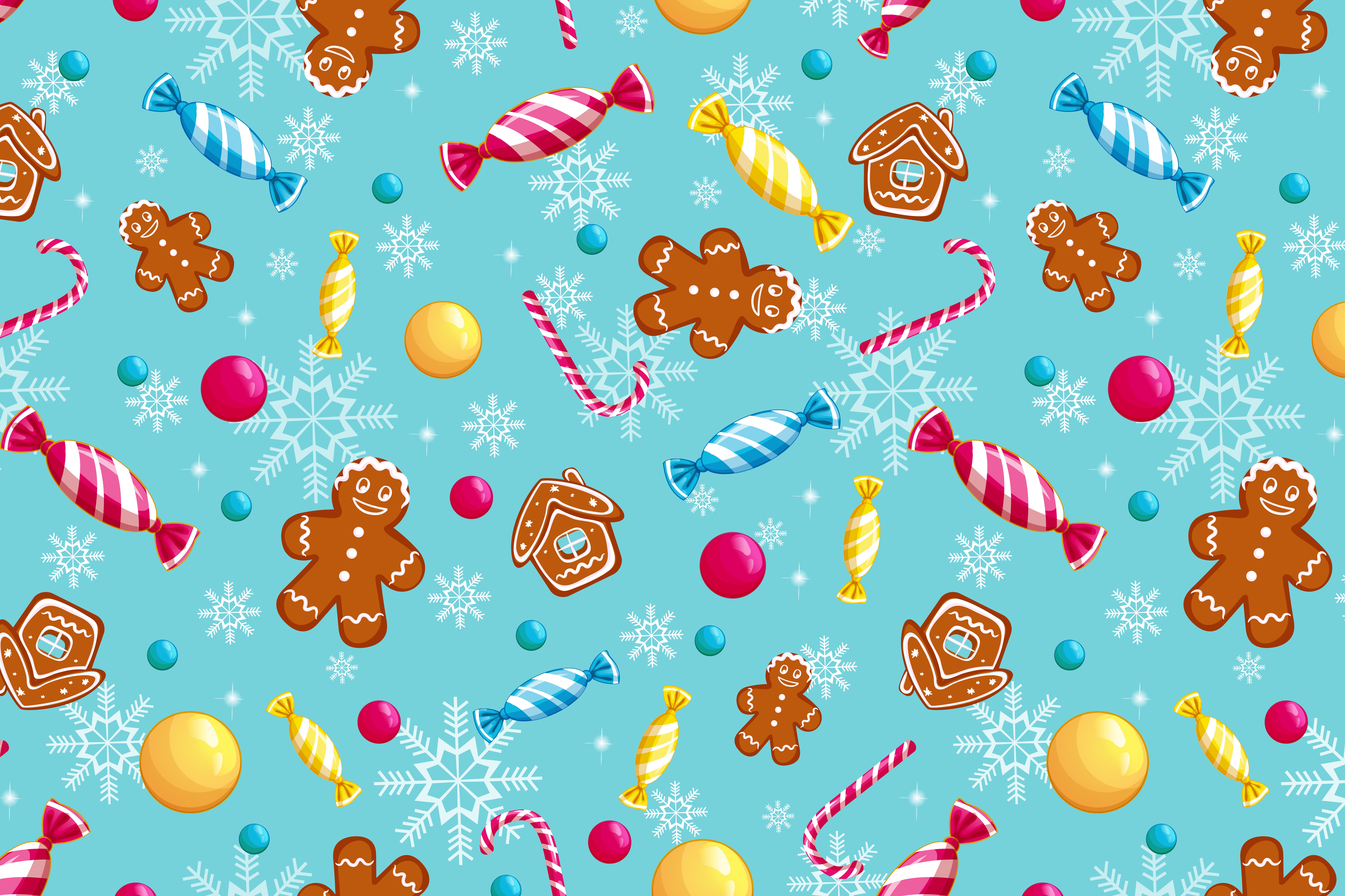 Candy Cane Gingerbread Man Candy Pattern Minimalism Sweets Christmas Snowflakes 6000x4000