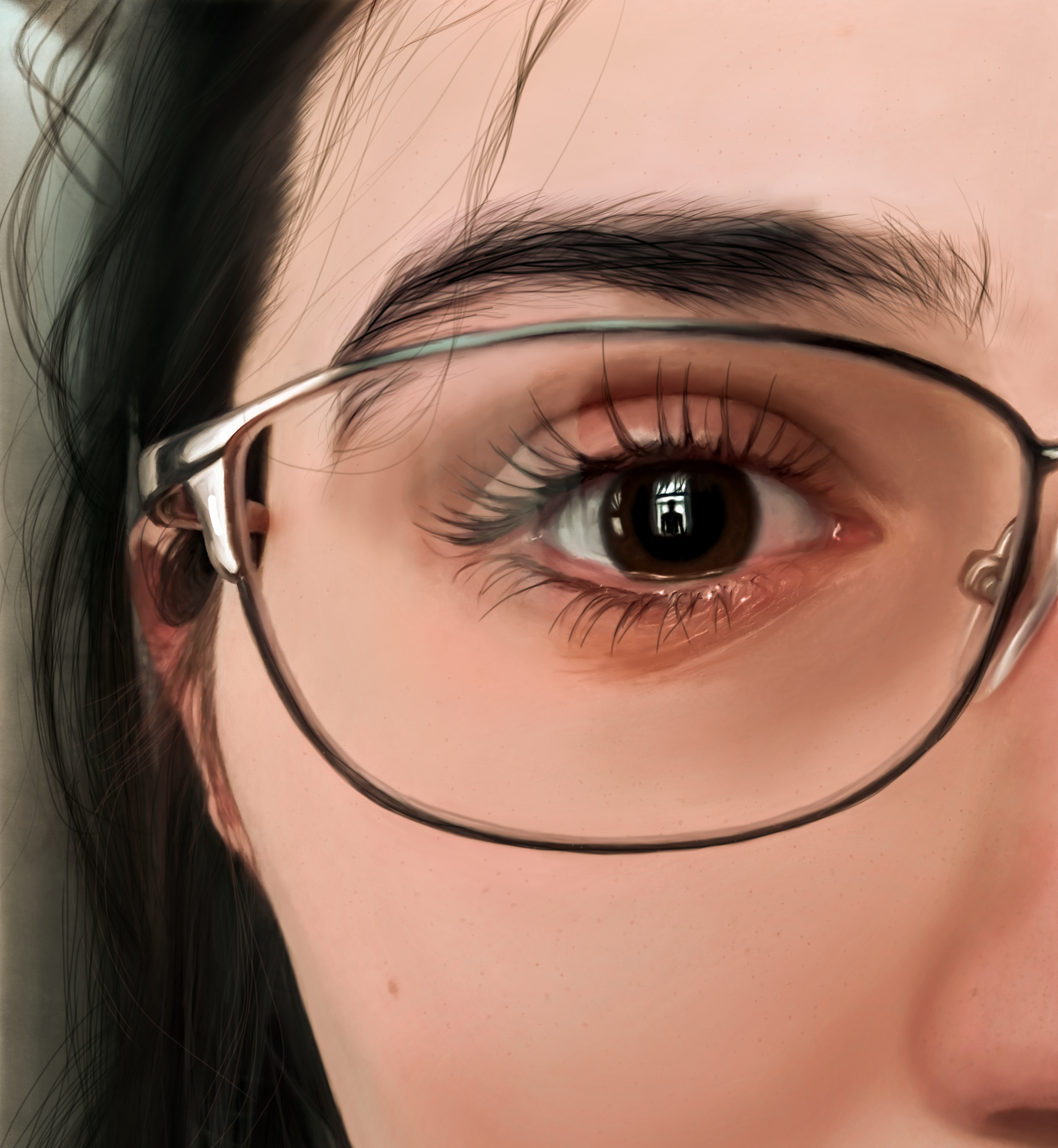 Drawing Eyes Face Glasses Reflection Looking At Viewer Dark Hair Closeup Artwork 3000x3254