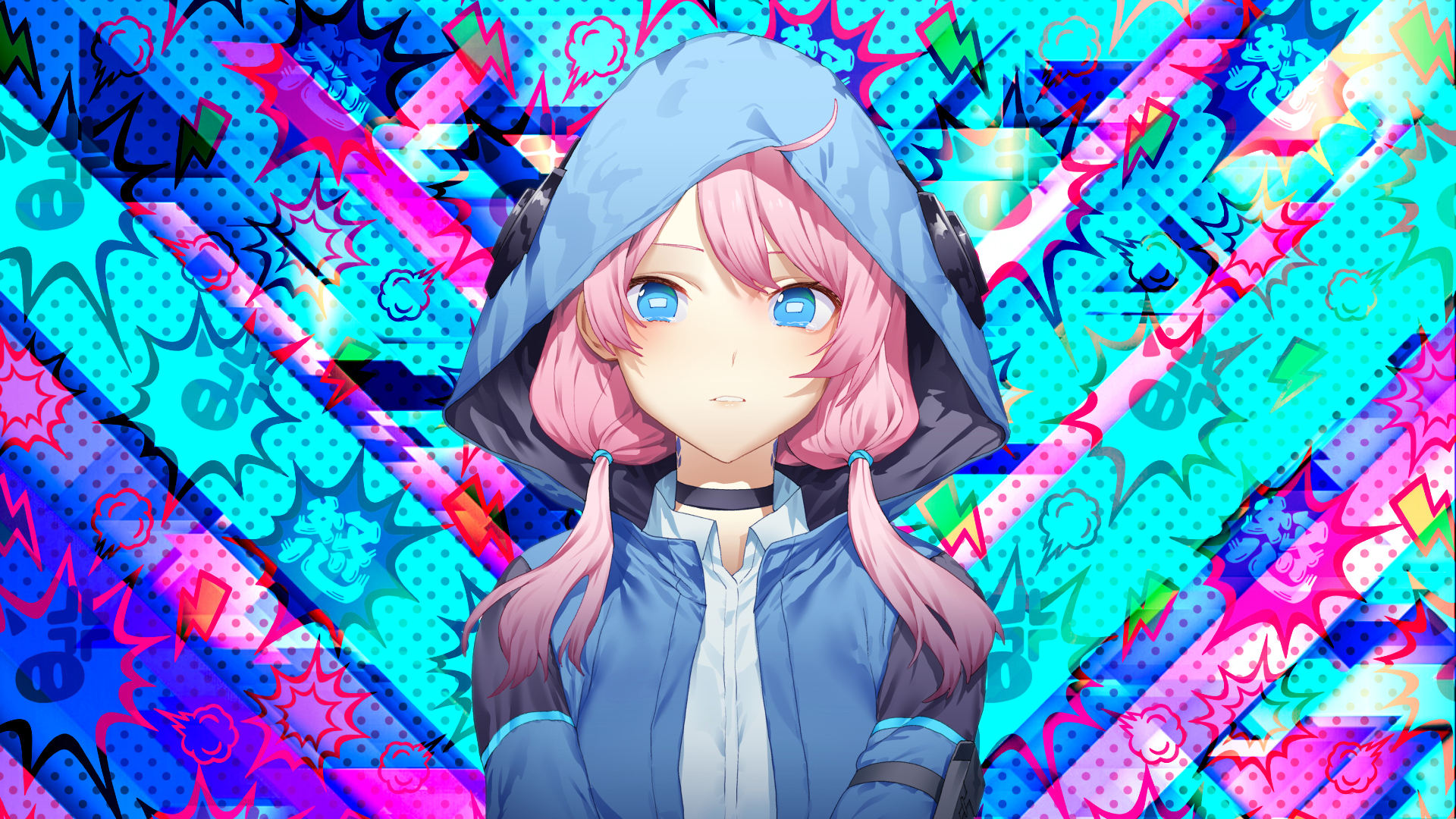Anime Girls Creative Coding Anime Arkinght Tears Choker Looking At Viewer Hoods Twintails Pink Hair 1920x1080