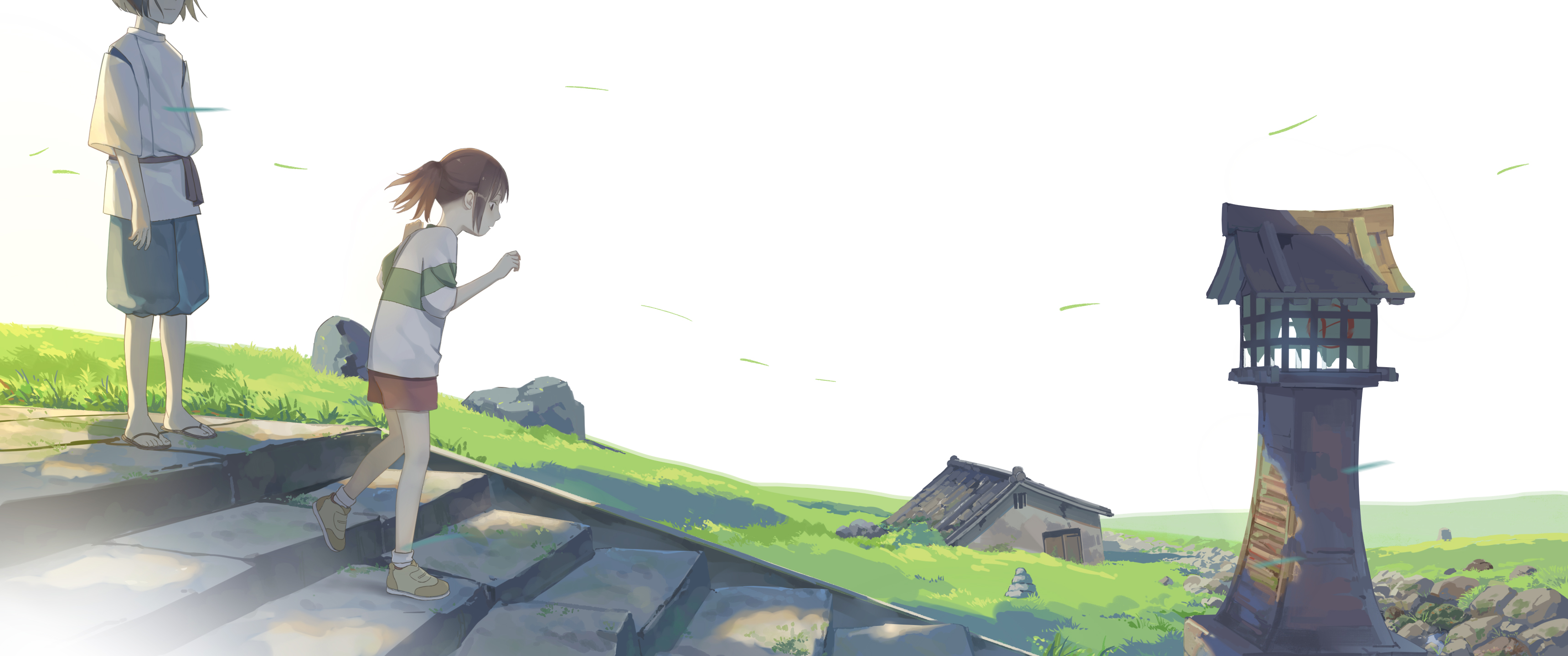 Studio Ghibli Spirited Away Chihiro Haku Anime Digital Art Fan Art 3440x1440