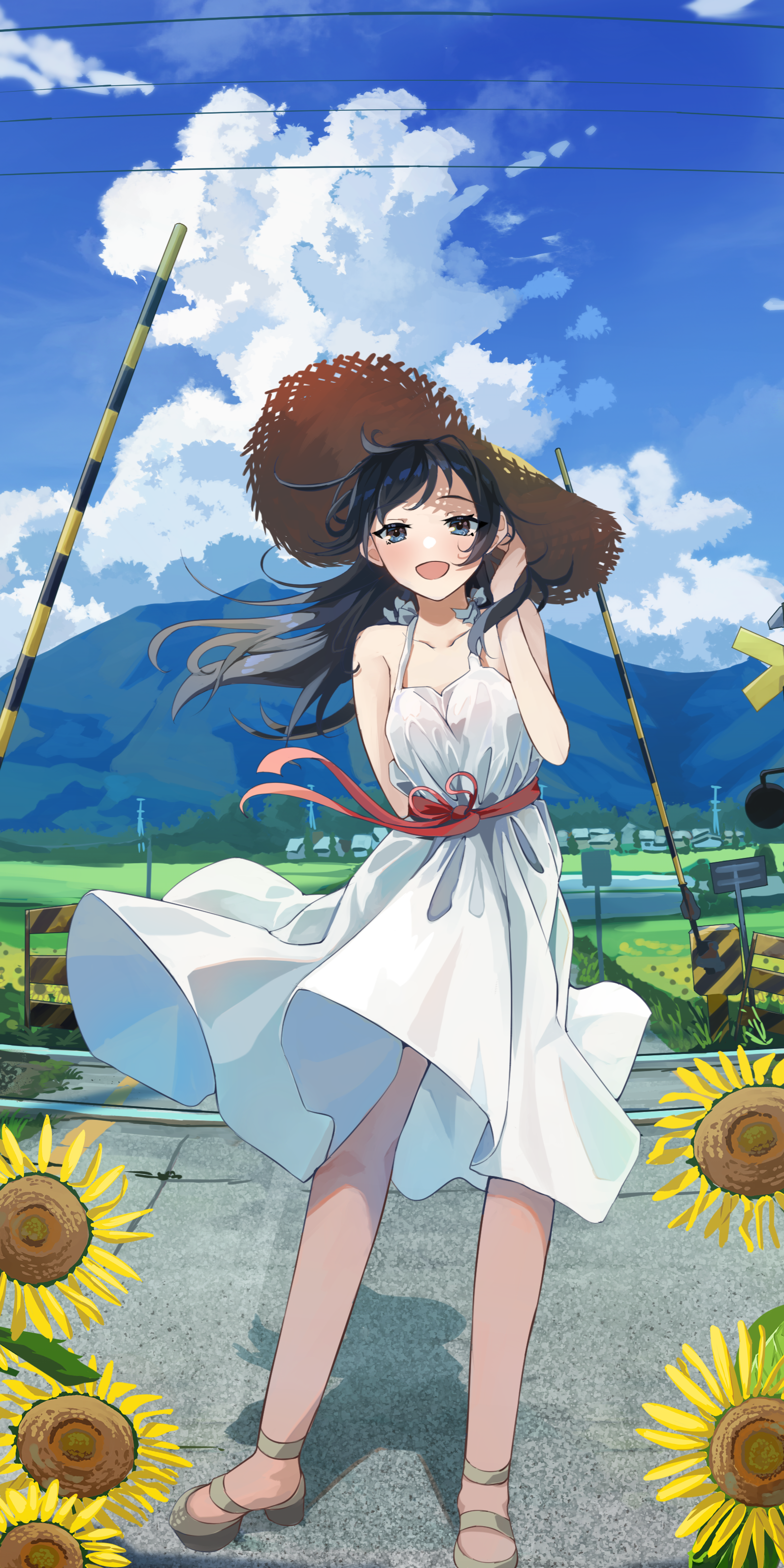 Anime Anime Girls Original Characters Solo Artwork Digital Art Fan Art Straw Hat Hat Dandelion 1592x3184