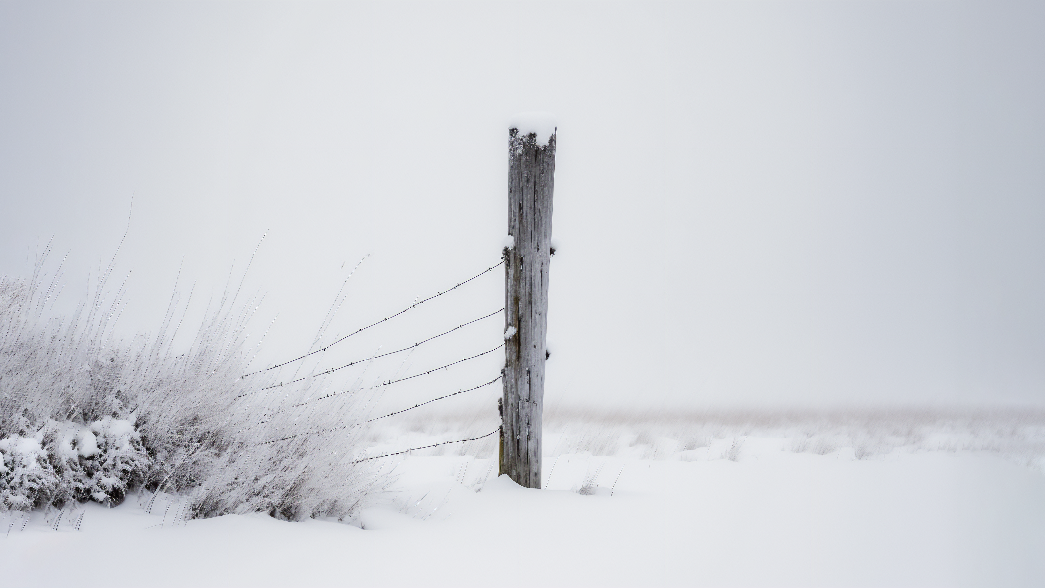 Ai Art Snow Winter Fence Post Minimalism Simple Background 3640x2048